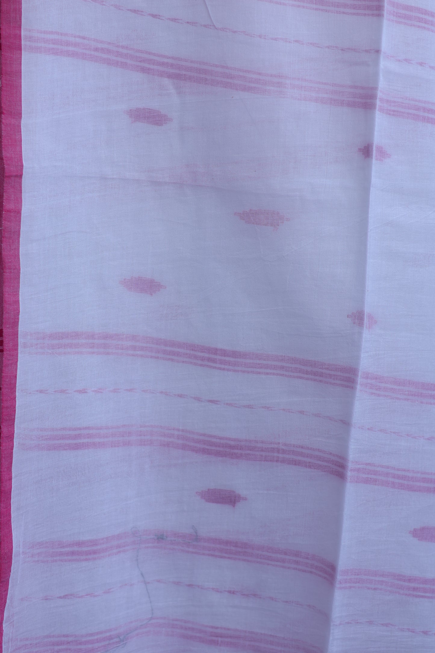 White & Pink Pure Handwoven Malai Cotton Saree with Butta Weaving