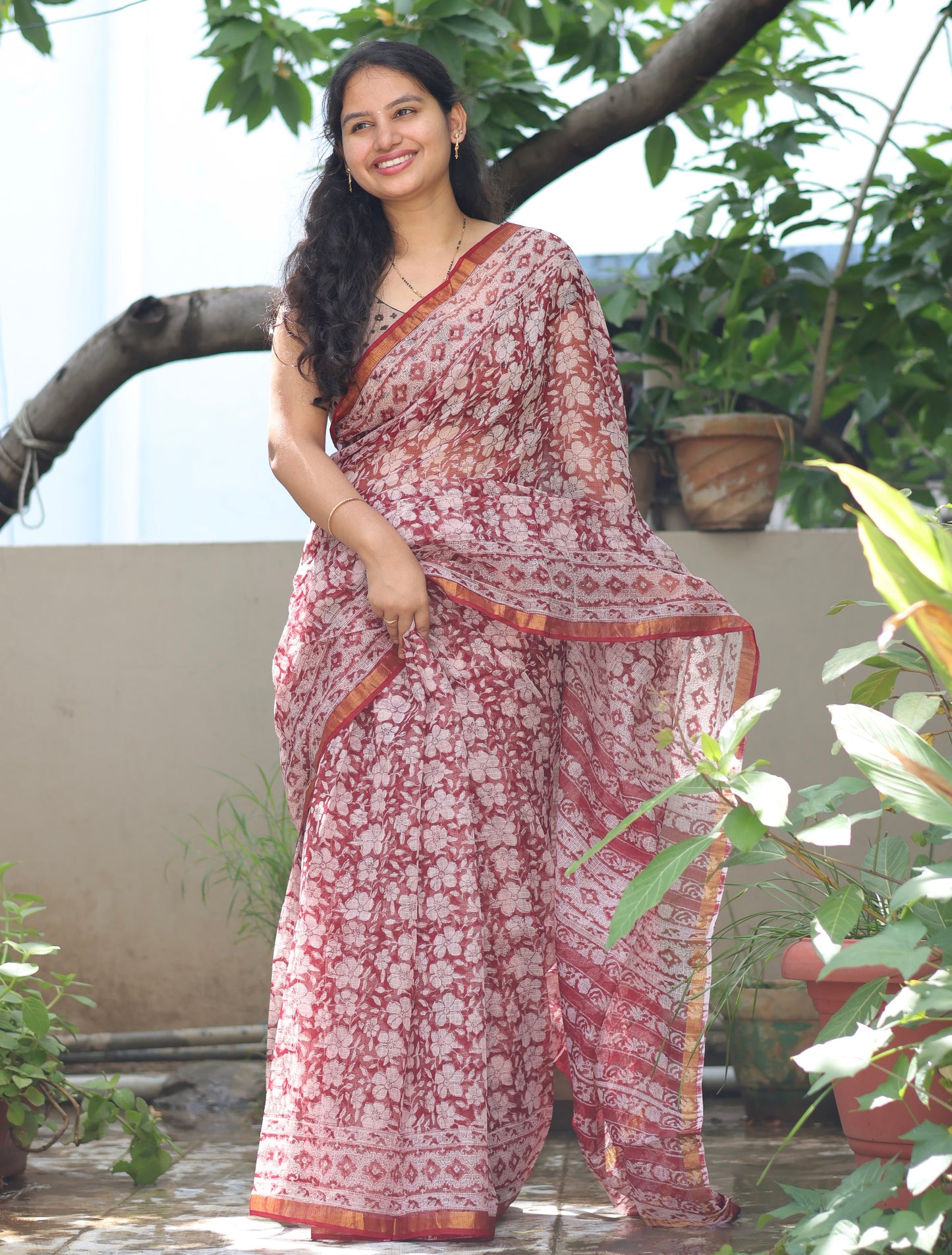 Bagru Hand block printed Kota Doriya Saree