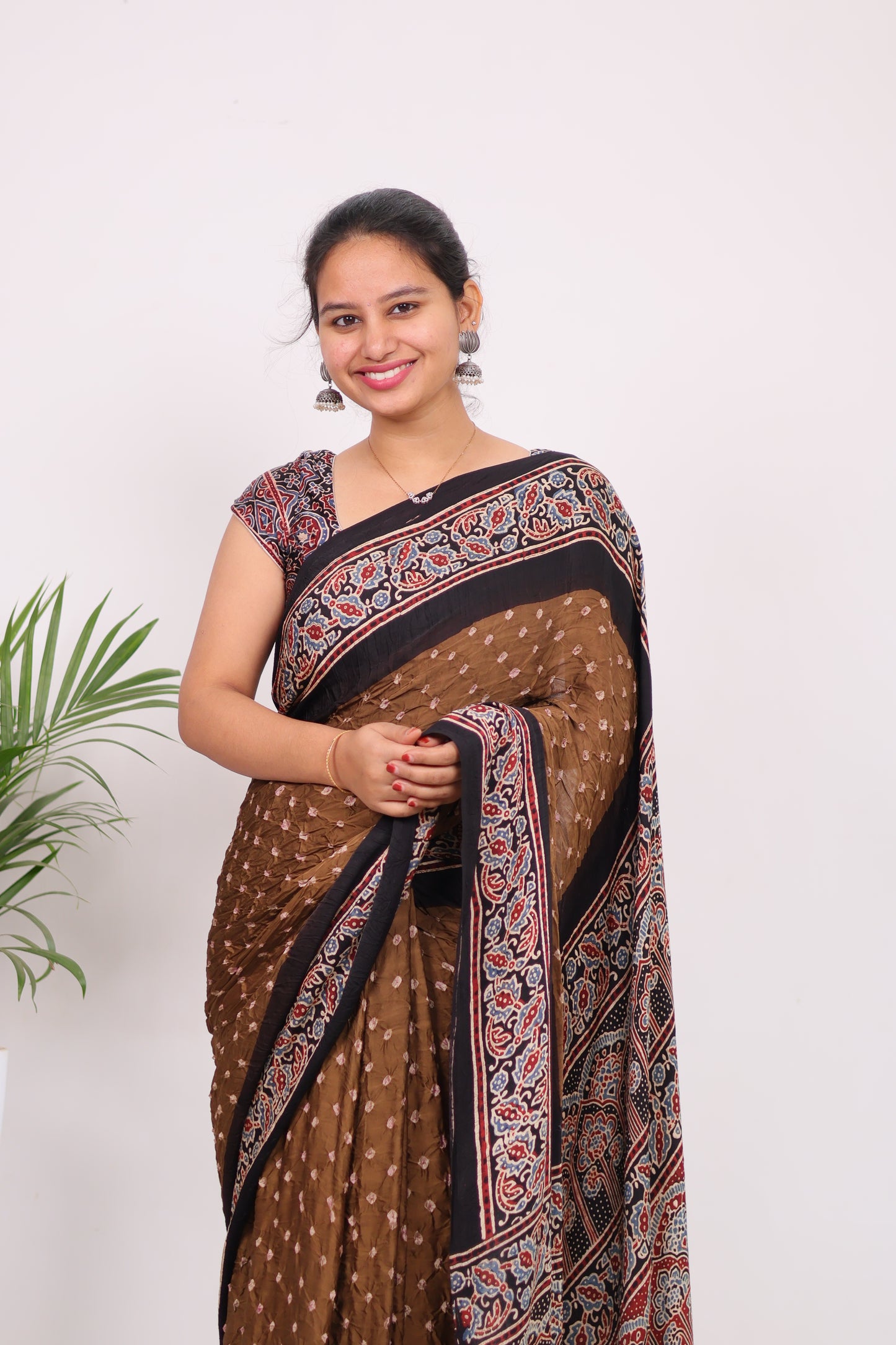Ajrakh Bandhej Modal Silk Saree