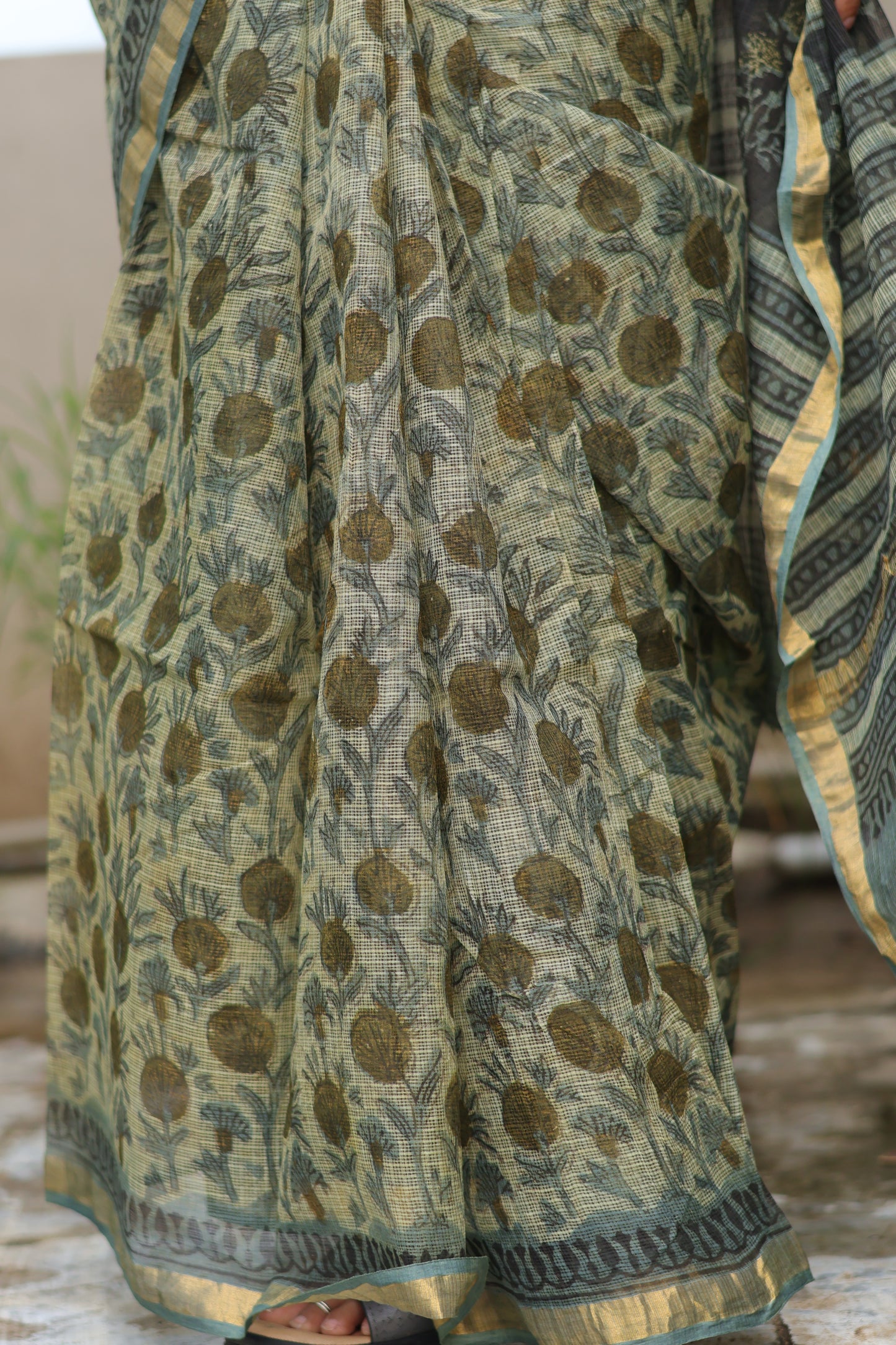 Bagru Hand block printed Kota Doriya Saree