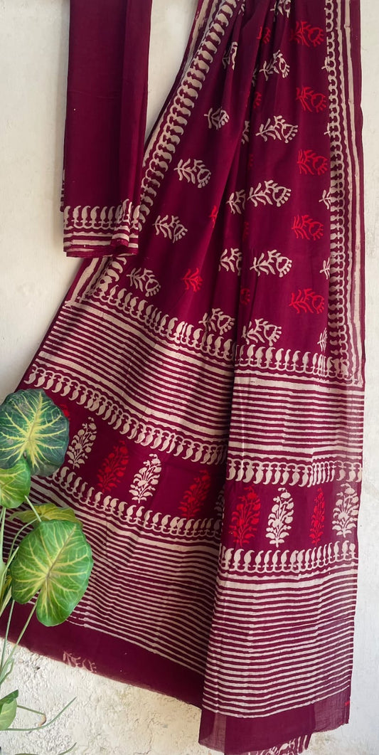 Bagru Handblock printed MulMul cotton saree