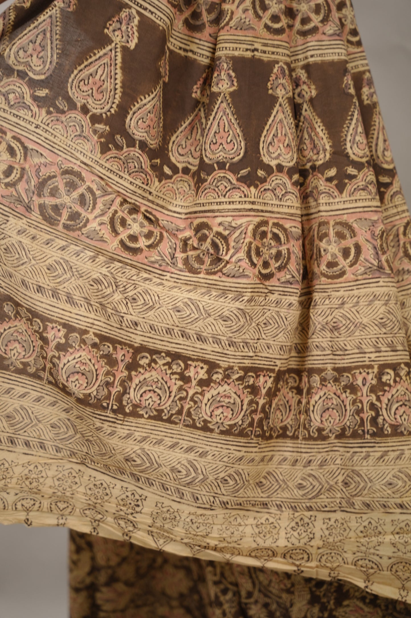 Mehendi Green Hand Block Printed Kalamkari Cotton Saree | Looms & Tassels