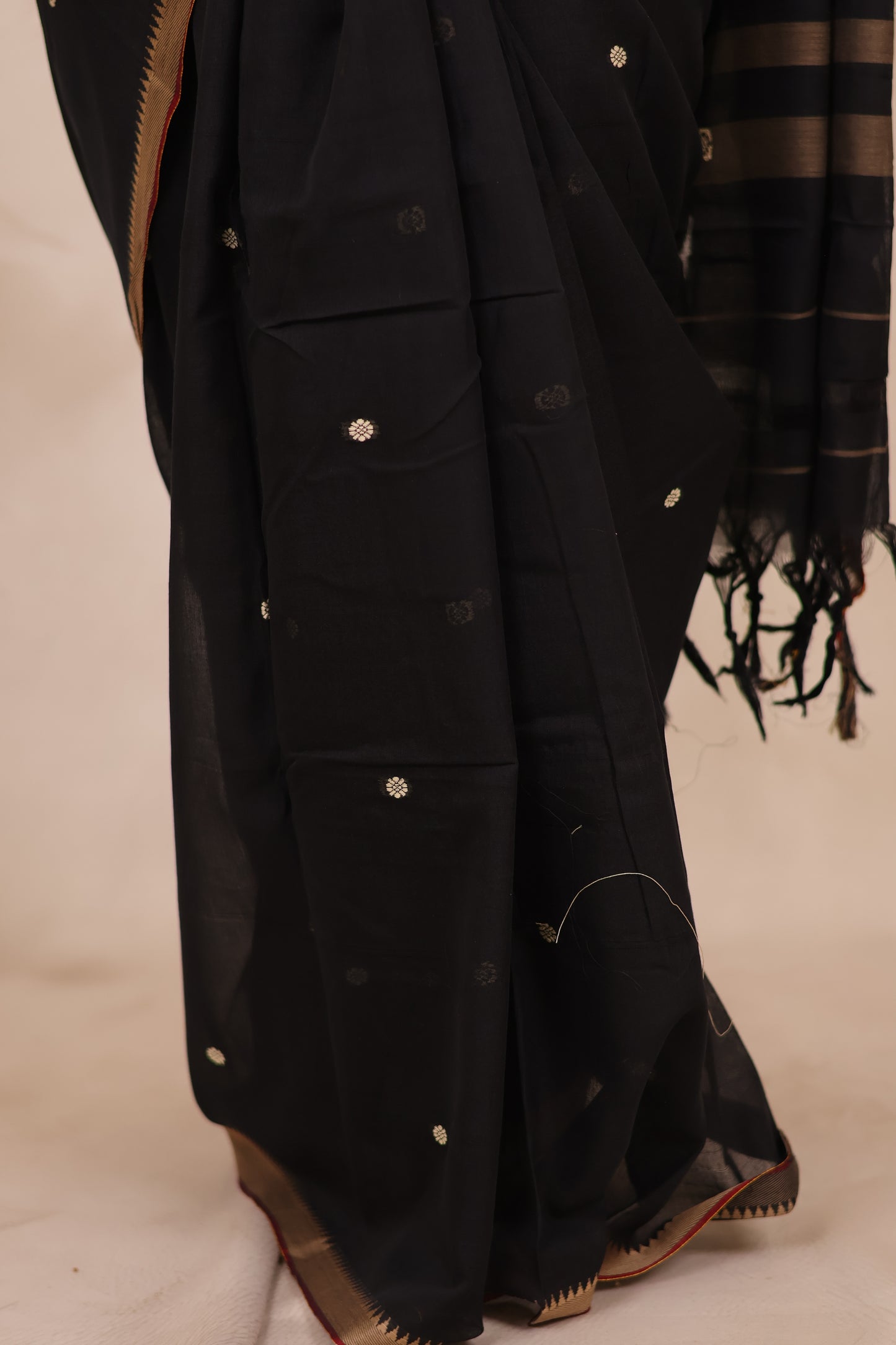 Black Narayanpet Cotton Saree With Butta Weaving | Looms & Tassels