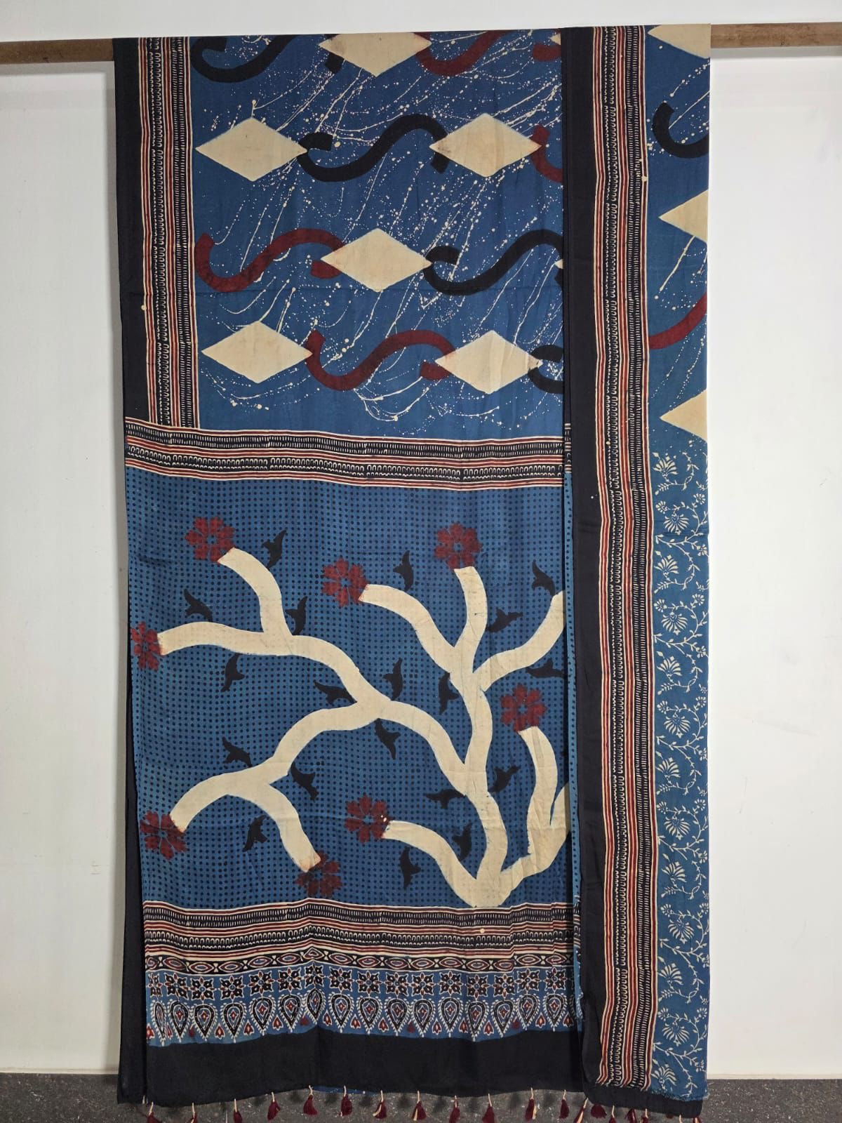 Indigo Exclusive Ajrakh Handblock Printed Modal Silk Saree
