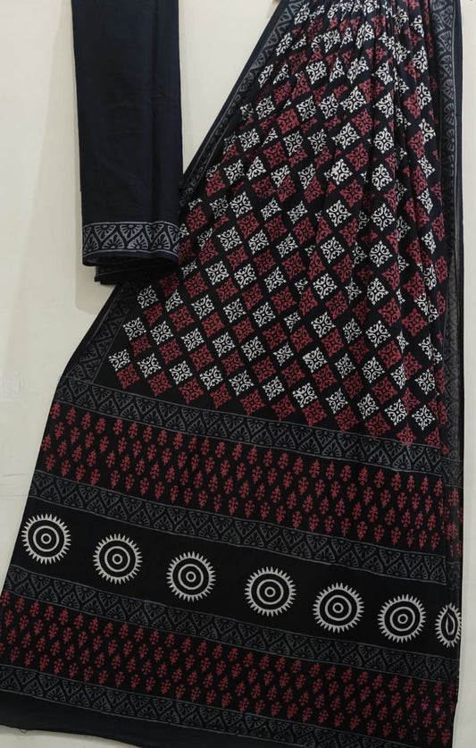 Bagru Handblock printed MulMul cotton saree