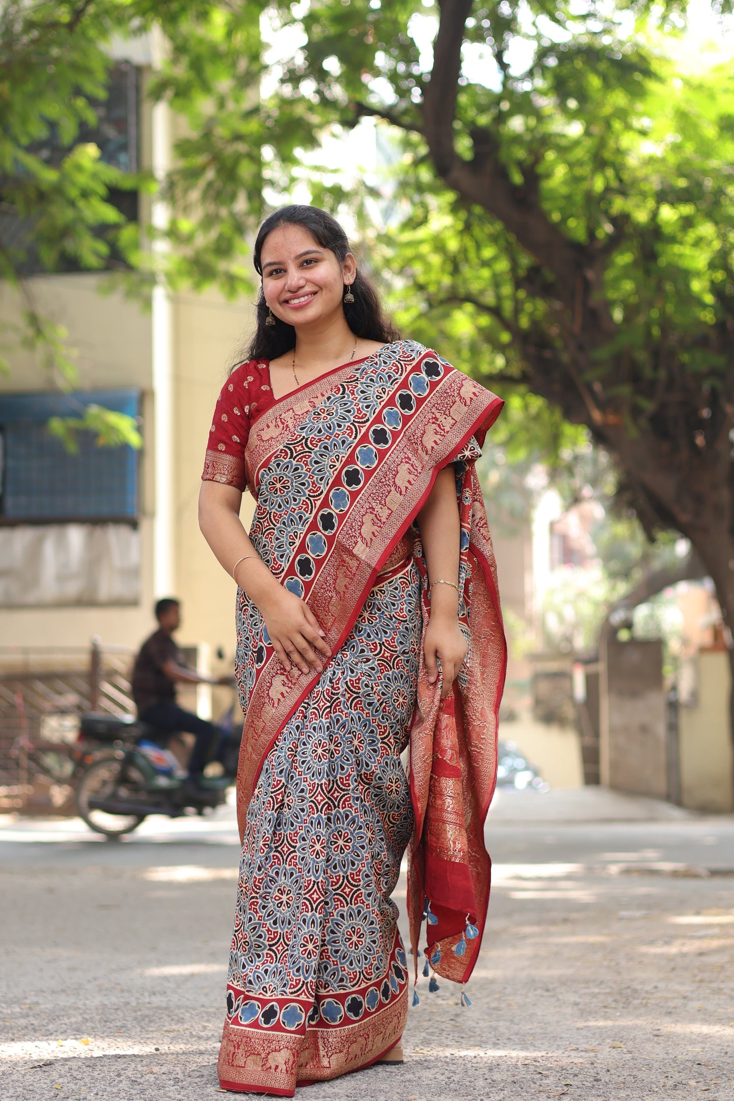 Ajrakh Dola Silk Saree