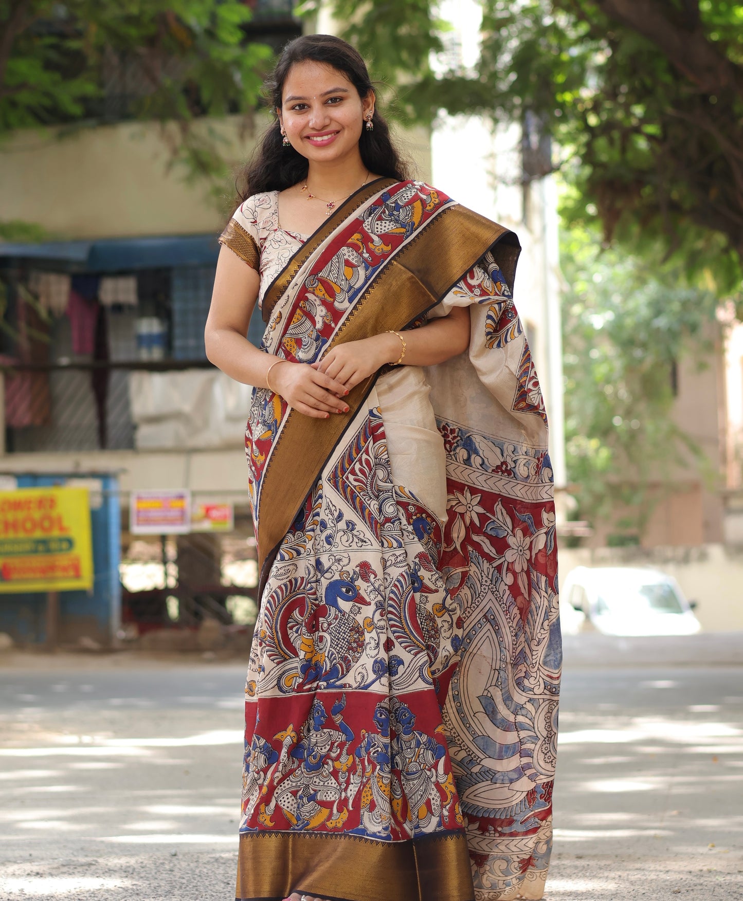 Kanchi Border Kalamkari Chennur Silk Saree