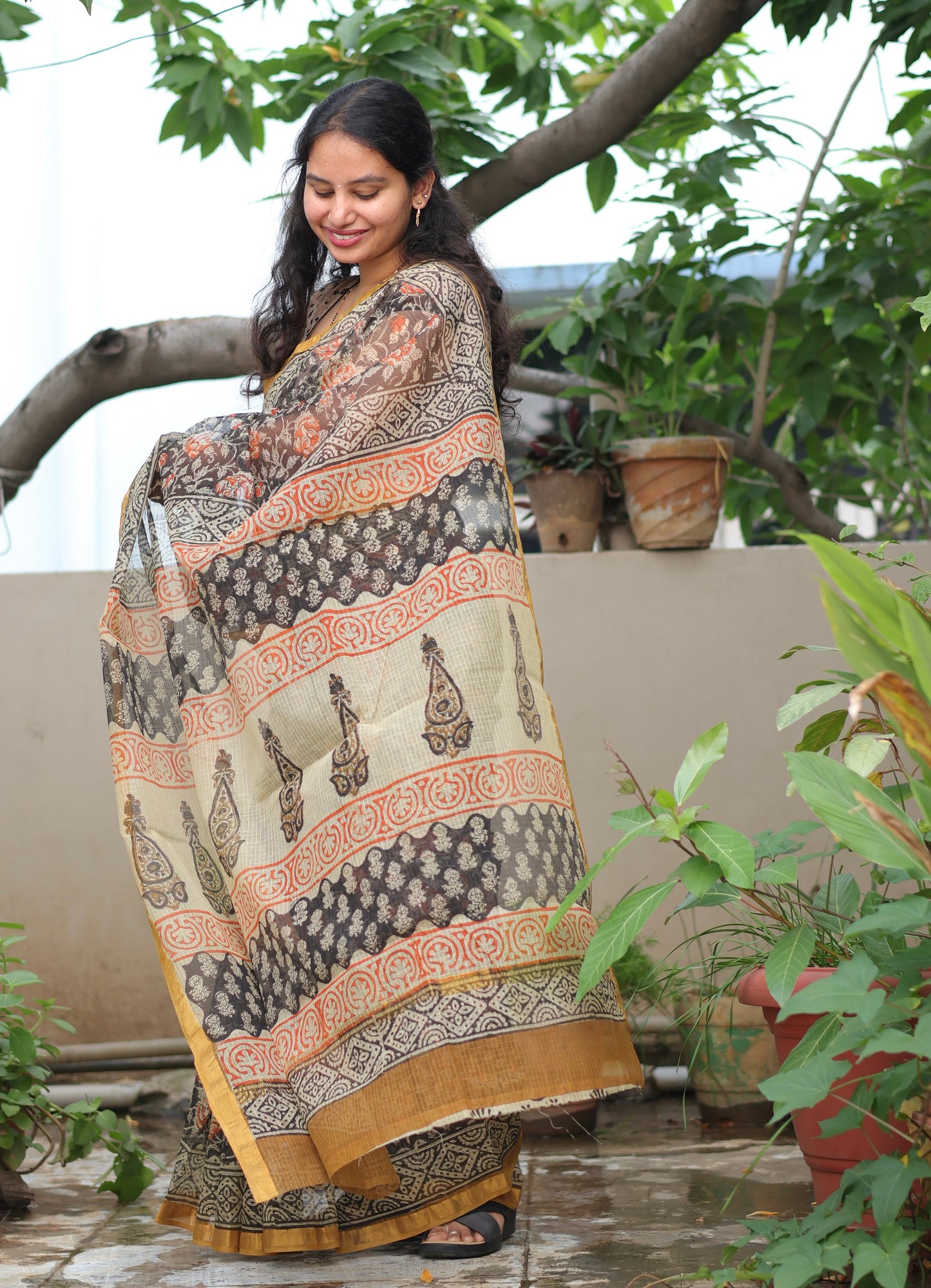 Bagru Hand block printed Kota Doriya Saree