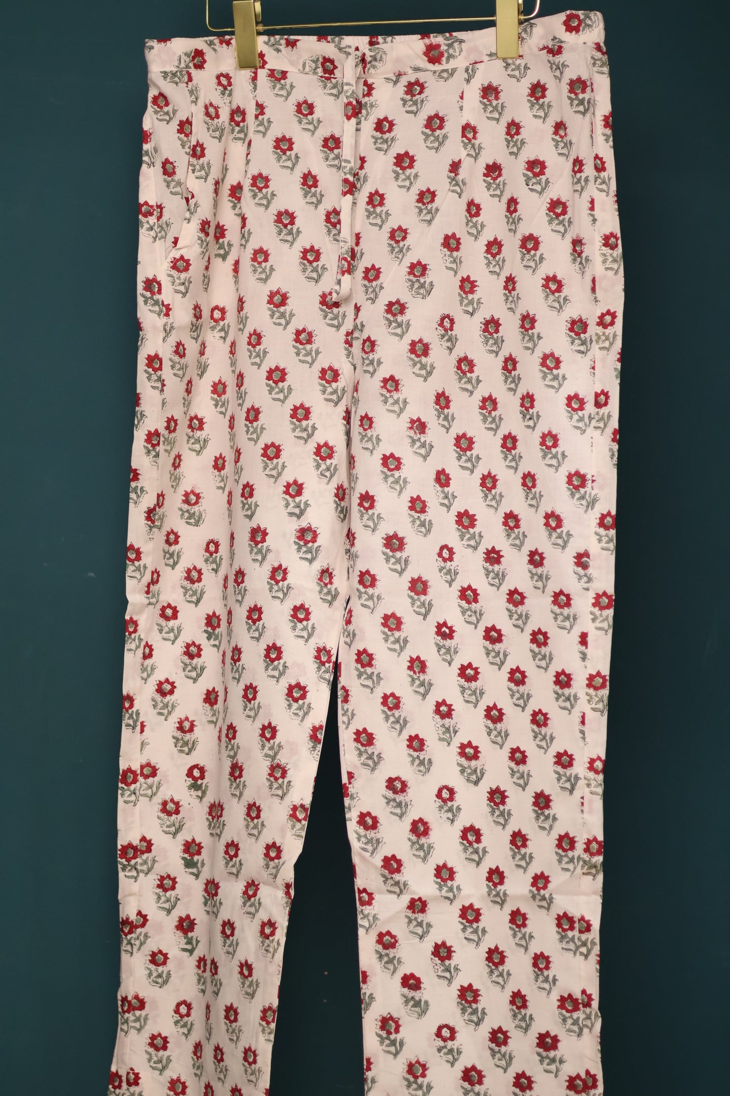 Red & Violet Handblock printed kota 3 piece suit (stitched)