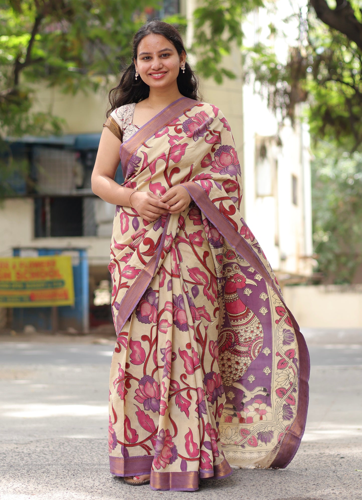 Nizam Border Kalamkari Silk Sare