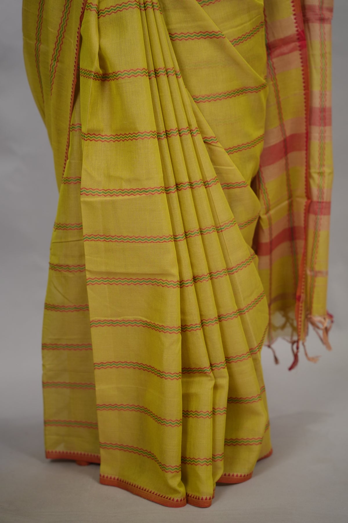 Olive Green Narayanpet Cotton Saree | Looms & Tassels