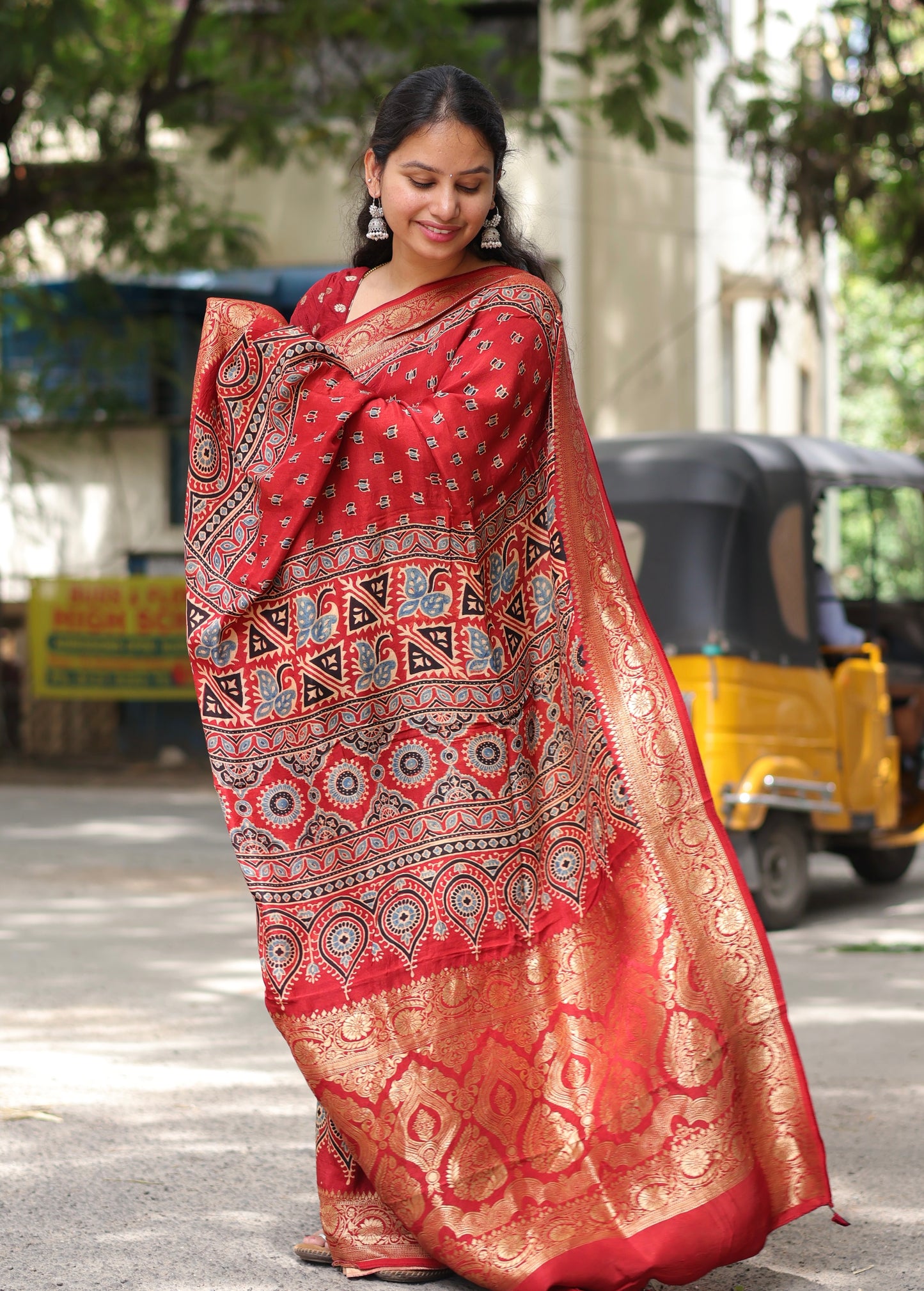 Ajrakh Dola Silk Saree