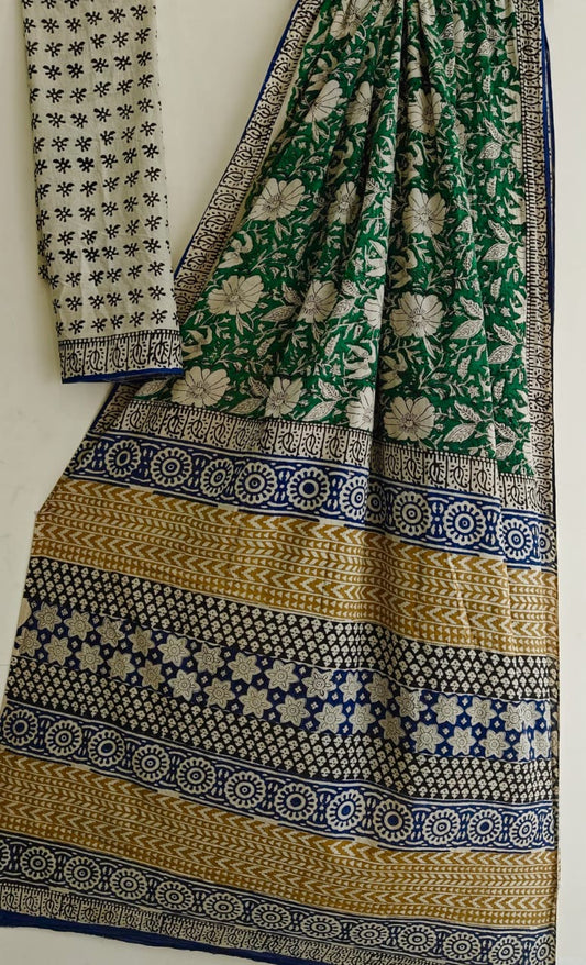 Bagru Handblock printed MulMul cotton saree