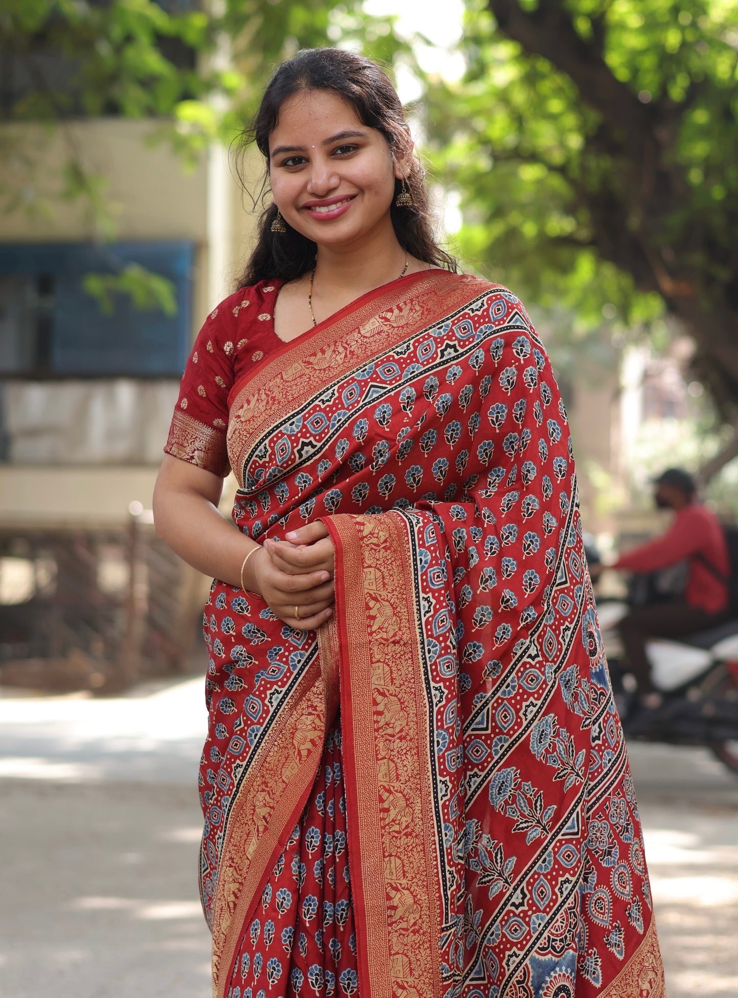 Ajrakh Dola Silk Saree