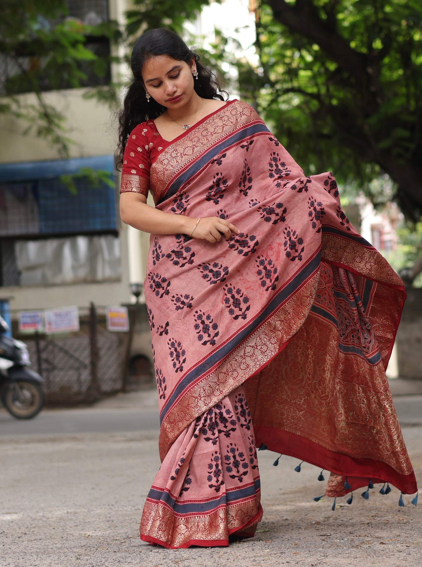 Contemporary Ajrakh Dola Silk Saree