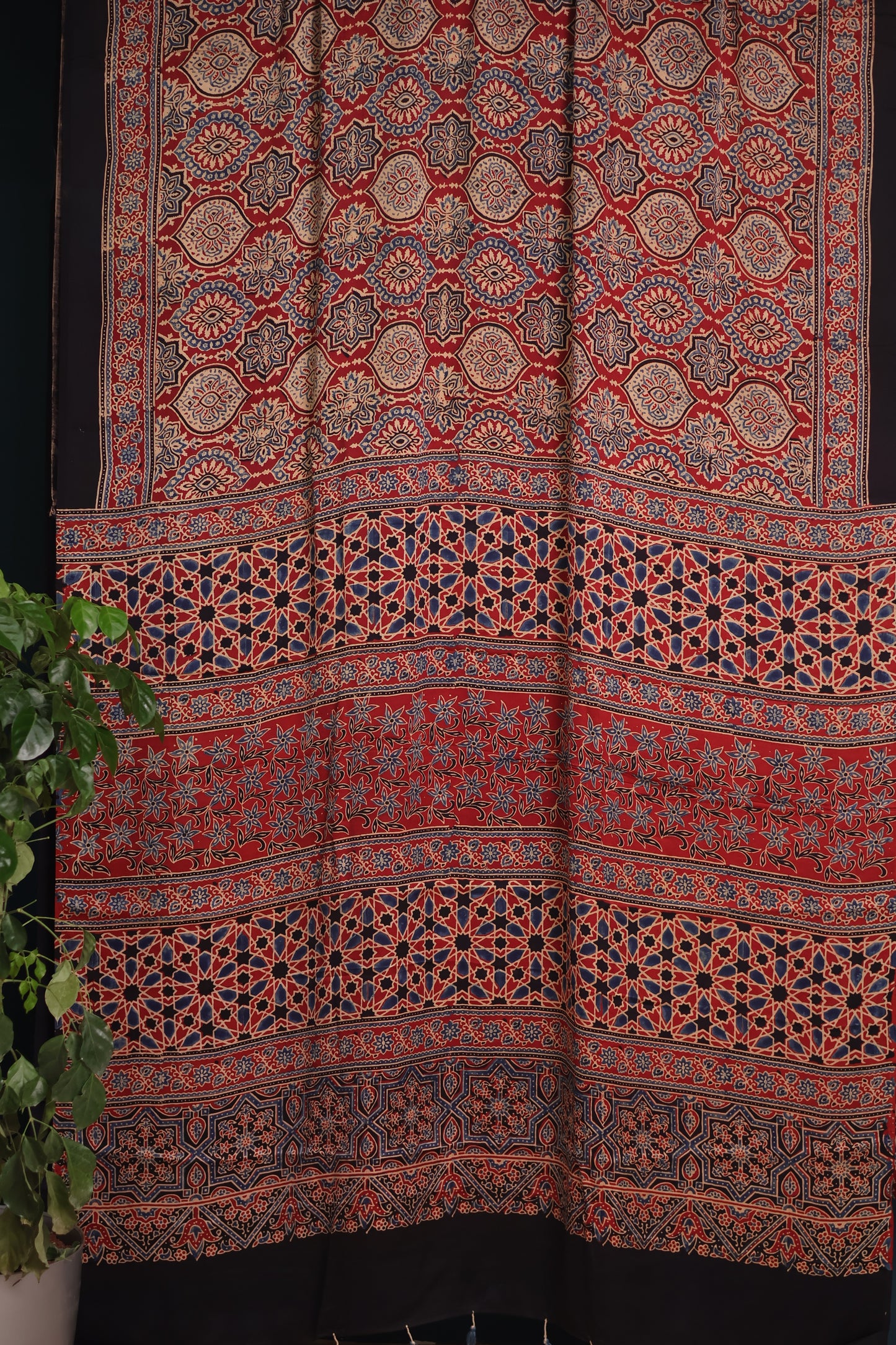 Red Ajrakh Modal Silk Saree