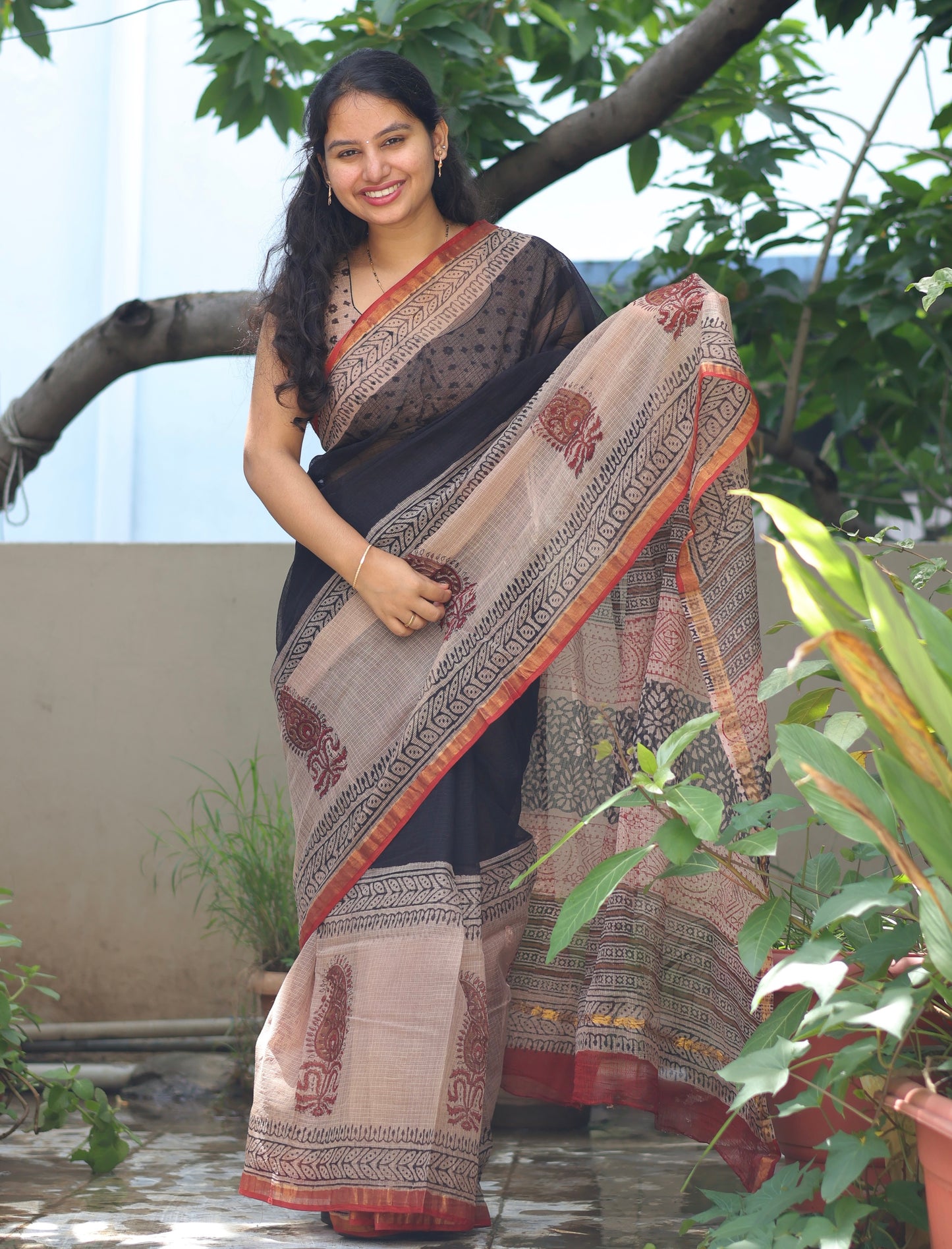 Bagru Hand block printed Kota Doriya Saree
