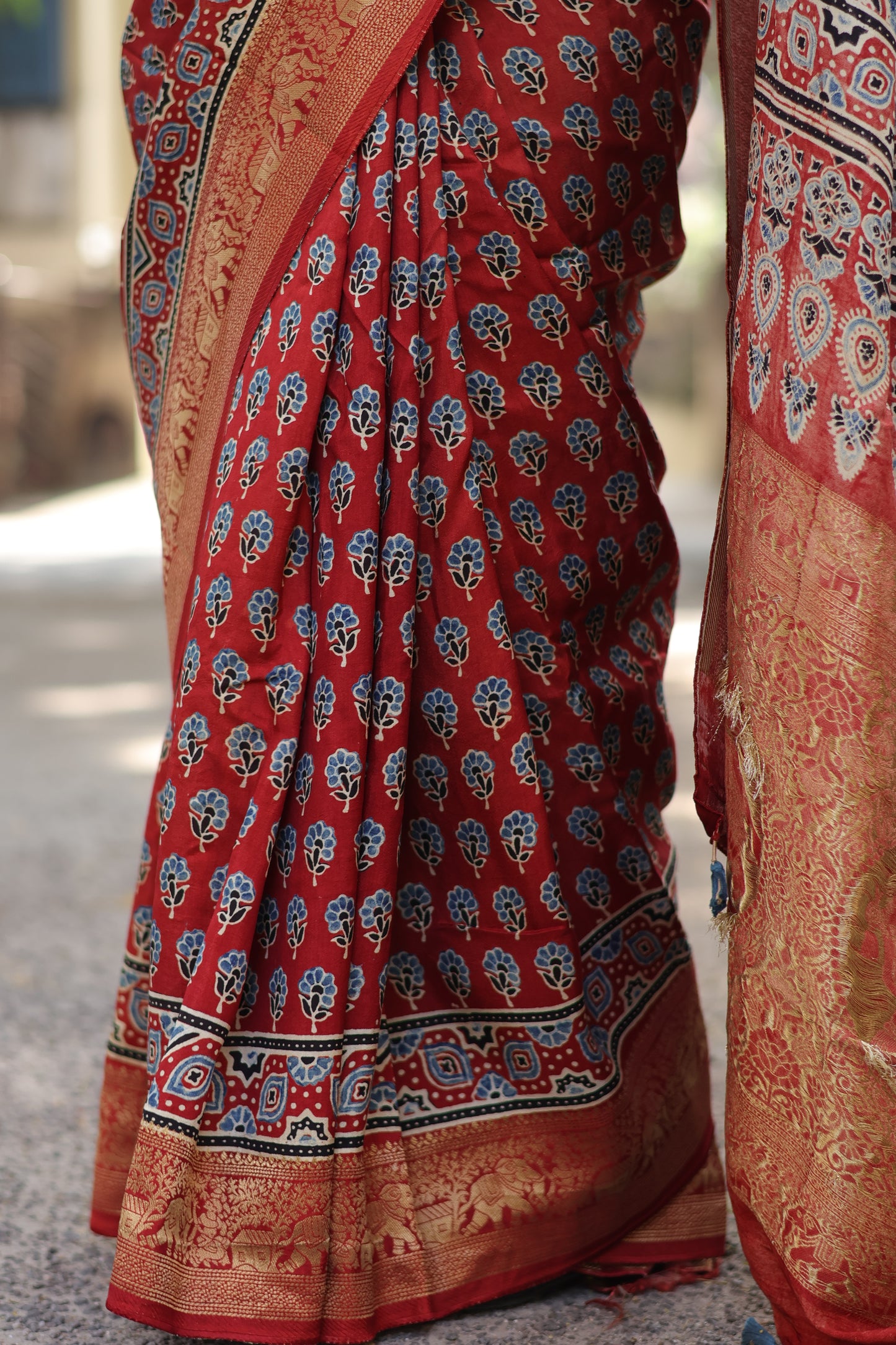 Ajrakh Dola Silk Saree