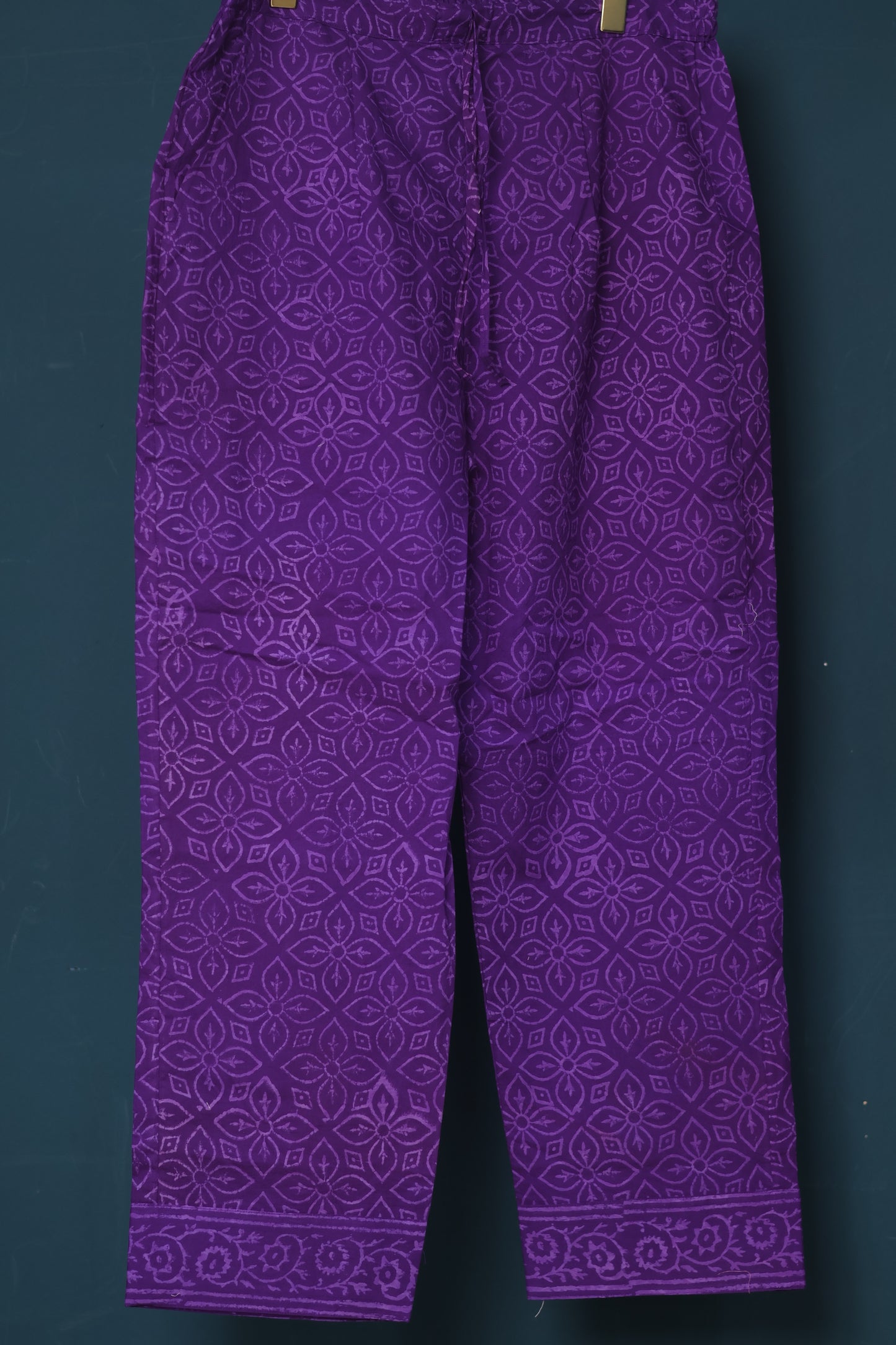 Purple Handblock printed kota 3 piece suit (stitched)
