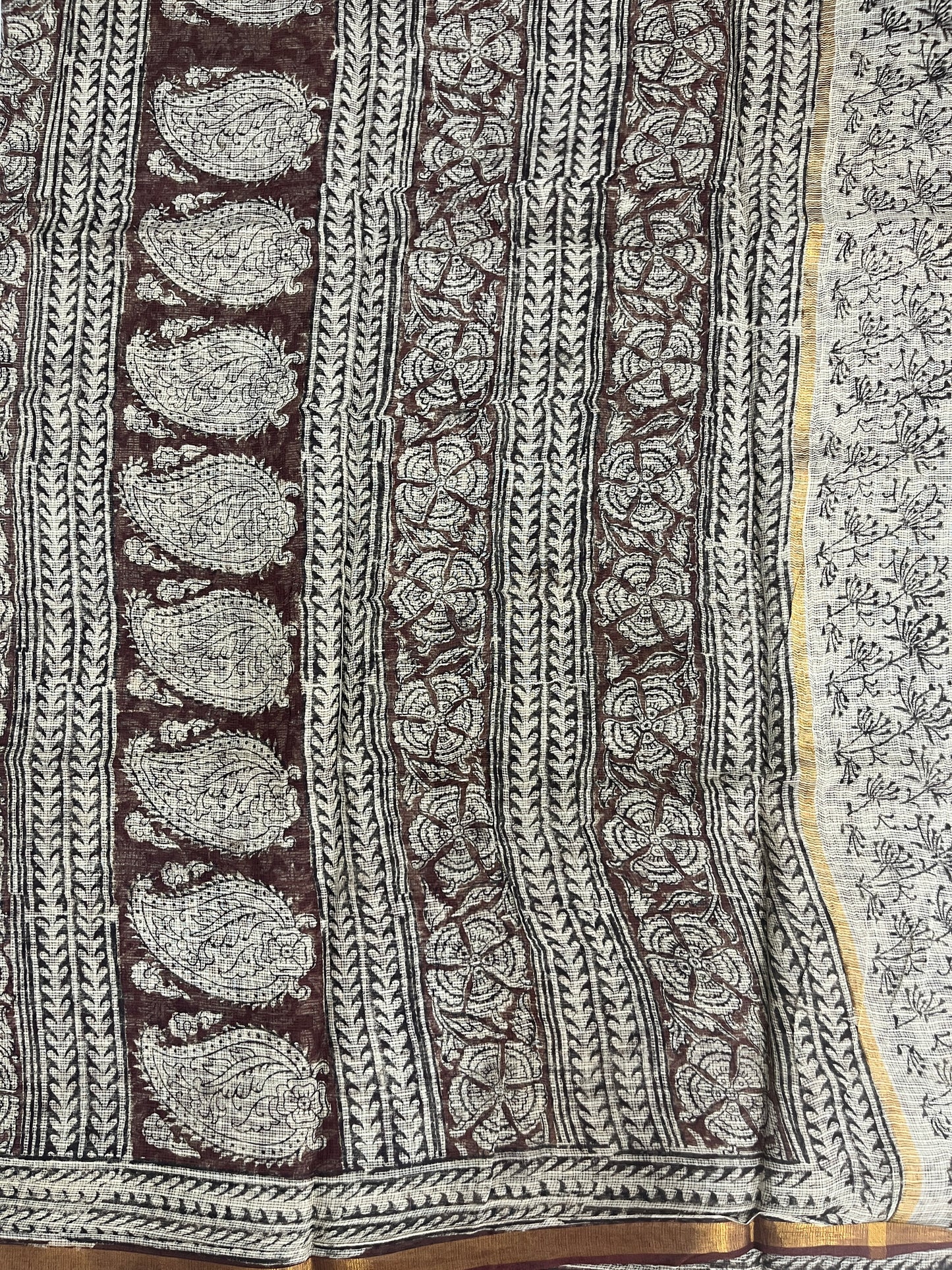 Cream Kalamkari Hand block printed Kota Doria Saree