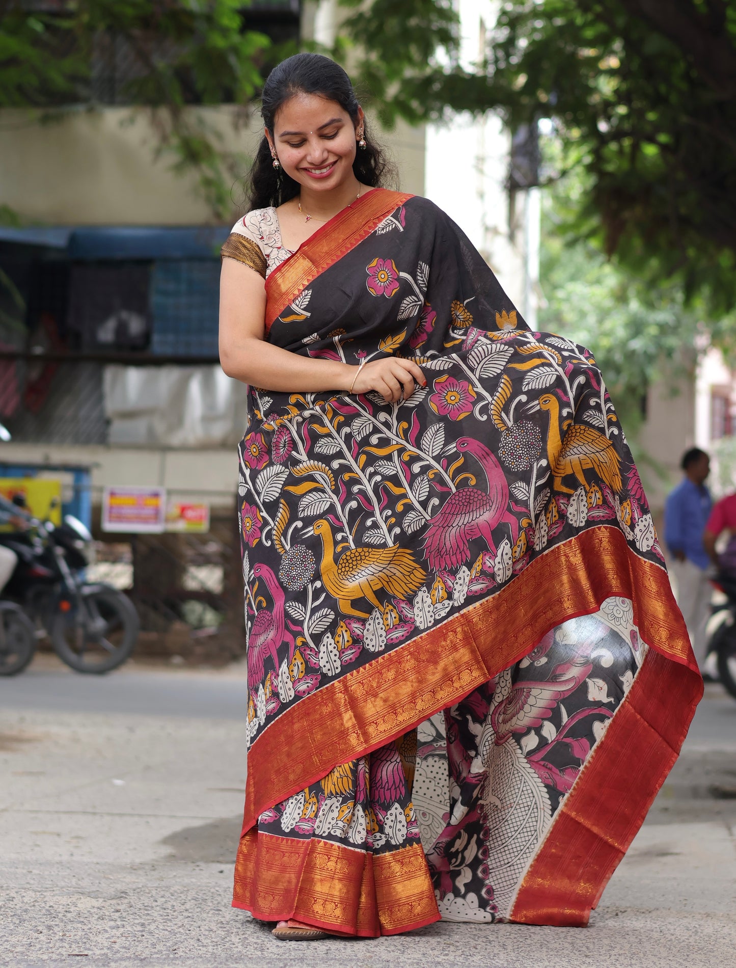 Kanchi Border Kalamkari Chennur Silk Saree
