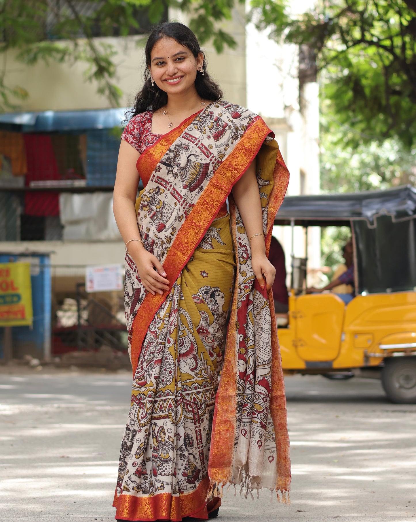 Kanchi Border Kalamkari Chennur Silk Saree
