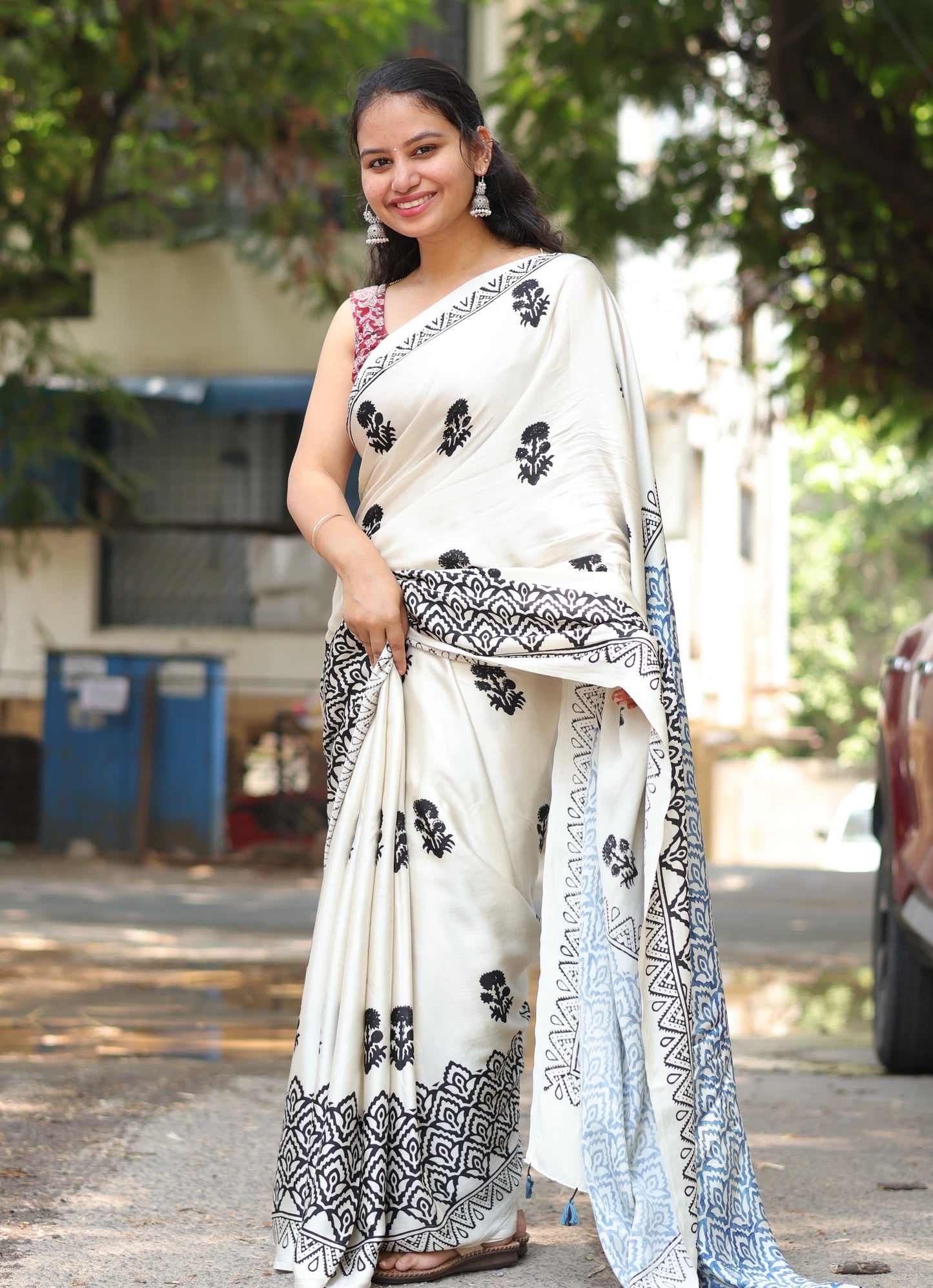 Ajrakh Modal Silk Saree
