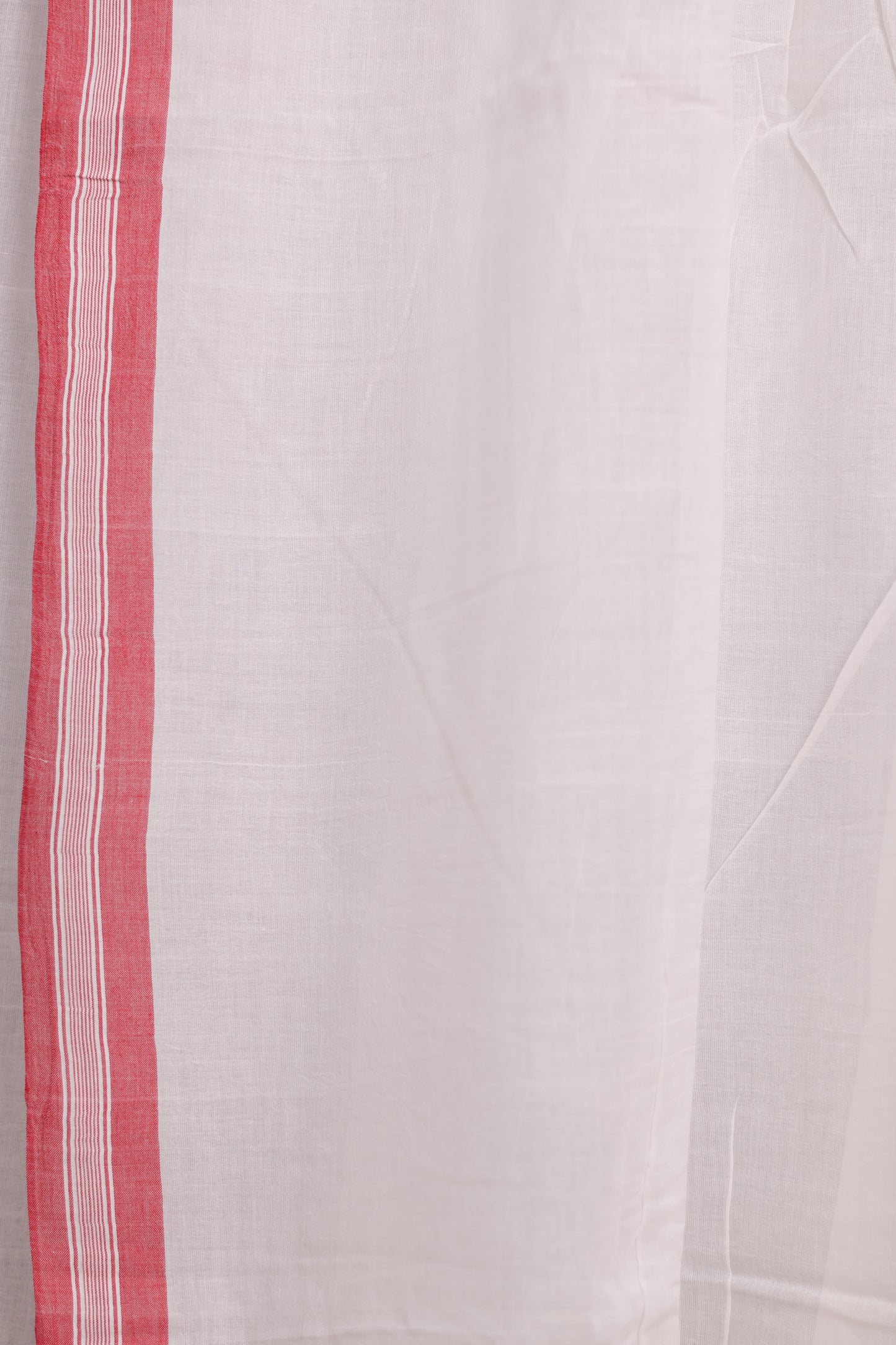 White & Red Pure Handwoven Malai Cotton Saree with Butta Weaving border