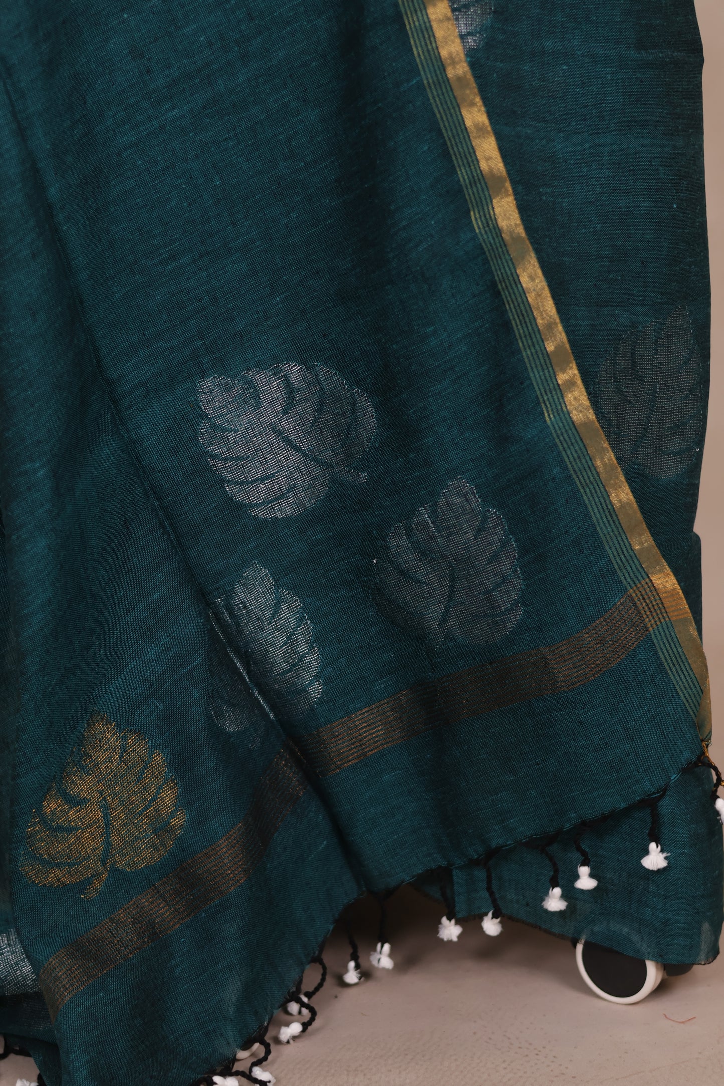 Handwoven Jamdhani weaving pure Linen 2 piece suit sets | Looms & Tassels