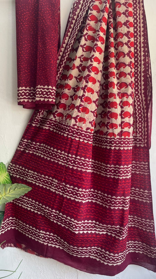 Bagru Handblock printed MulMul cotton saree