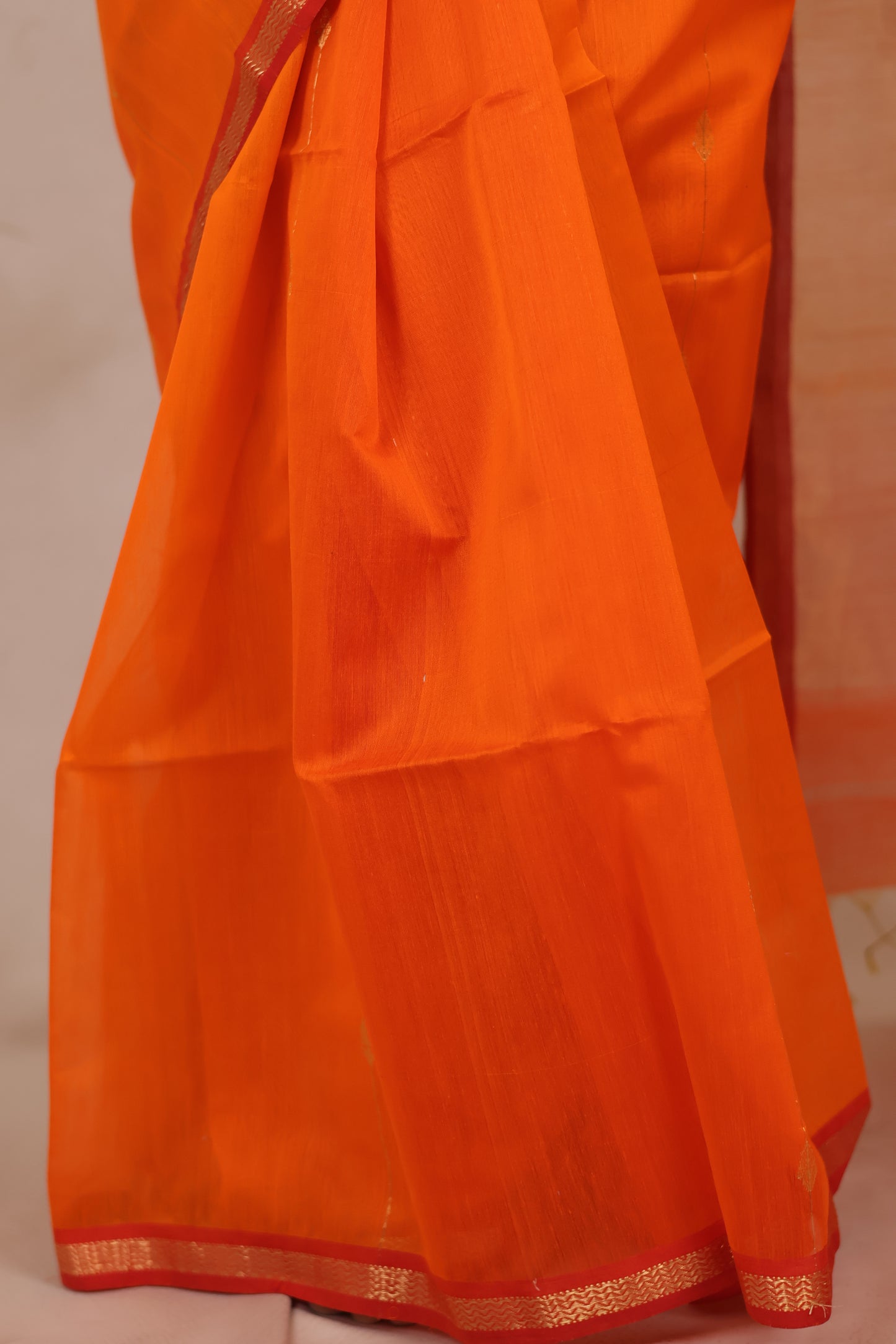 Orange Handloom Maheswari Silk Cotton Sarees | Looms & Tassels