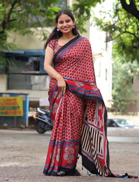 Ajrakh Modal Silk Saree
