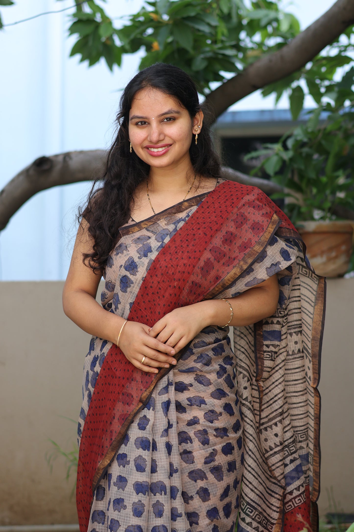 Bagru Hand block printed Kota Doriya Saree