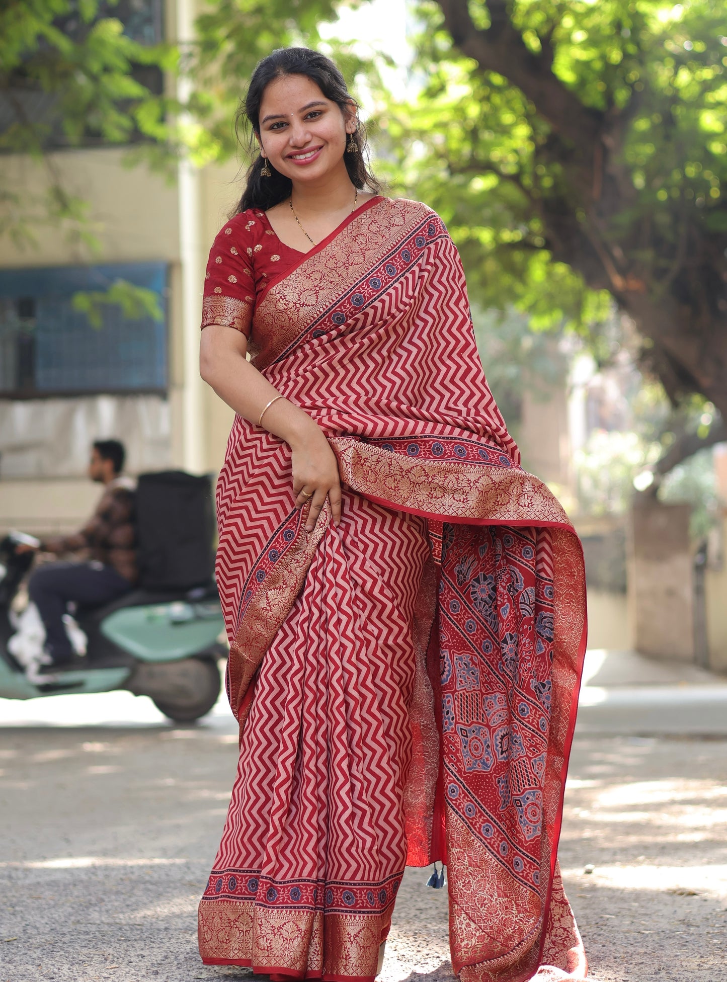 Contemporary Ajrakh Dola Silk Saree