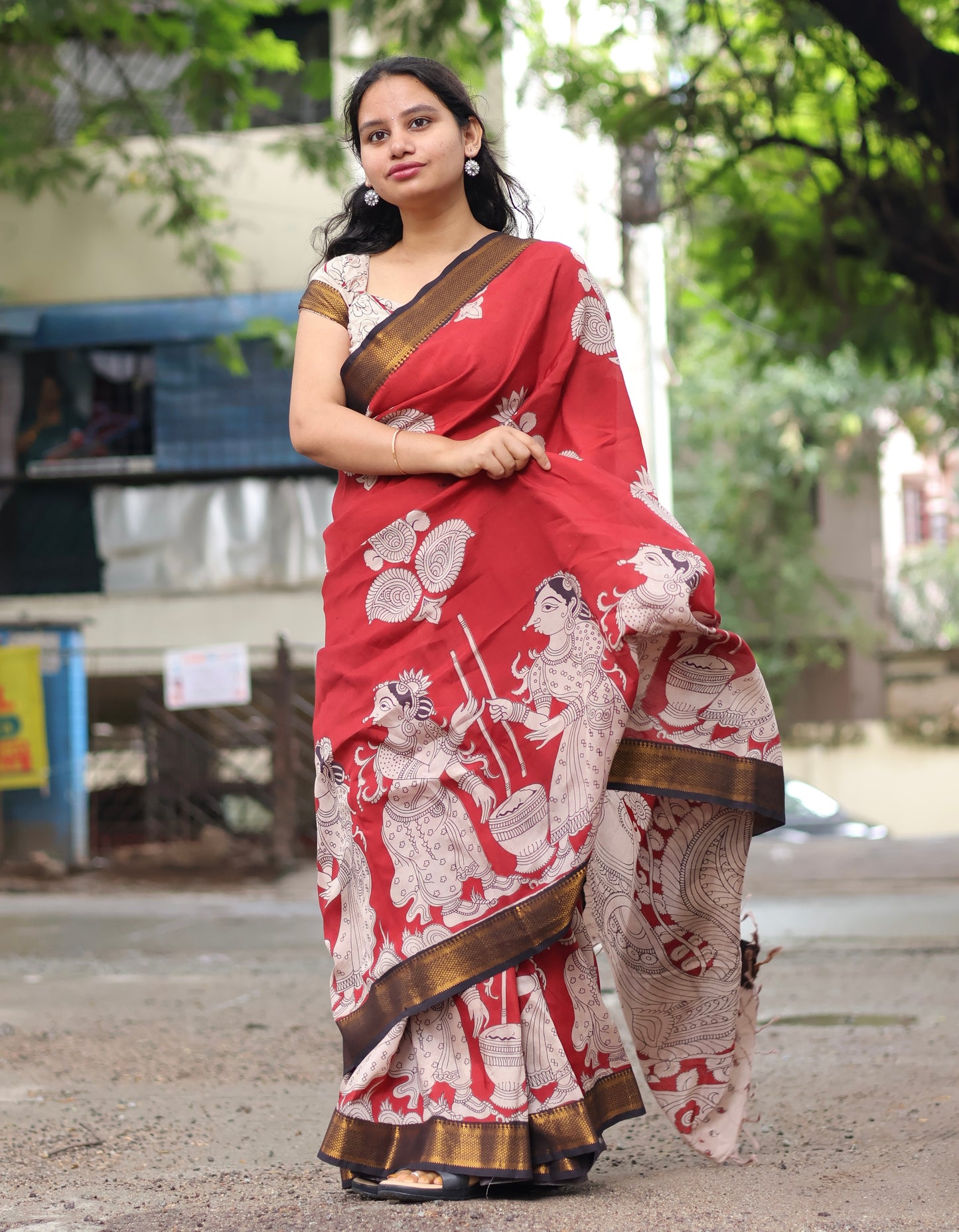 Nizam Border Kalamkari Silk Sare