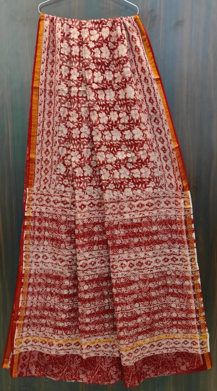 Bagru Hand block printed Kota Doriya Saree