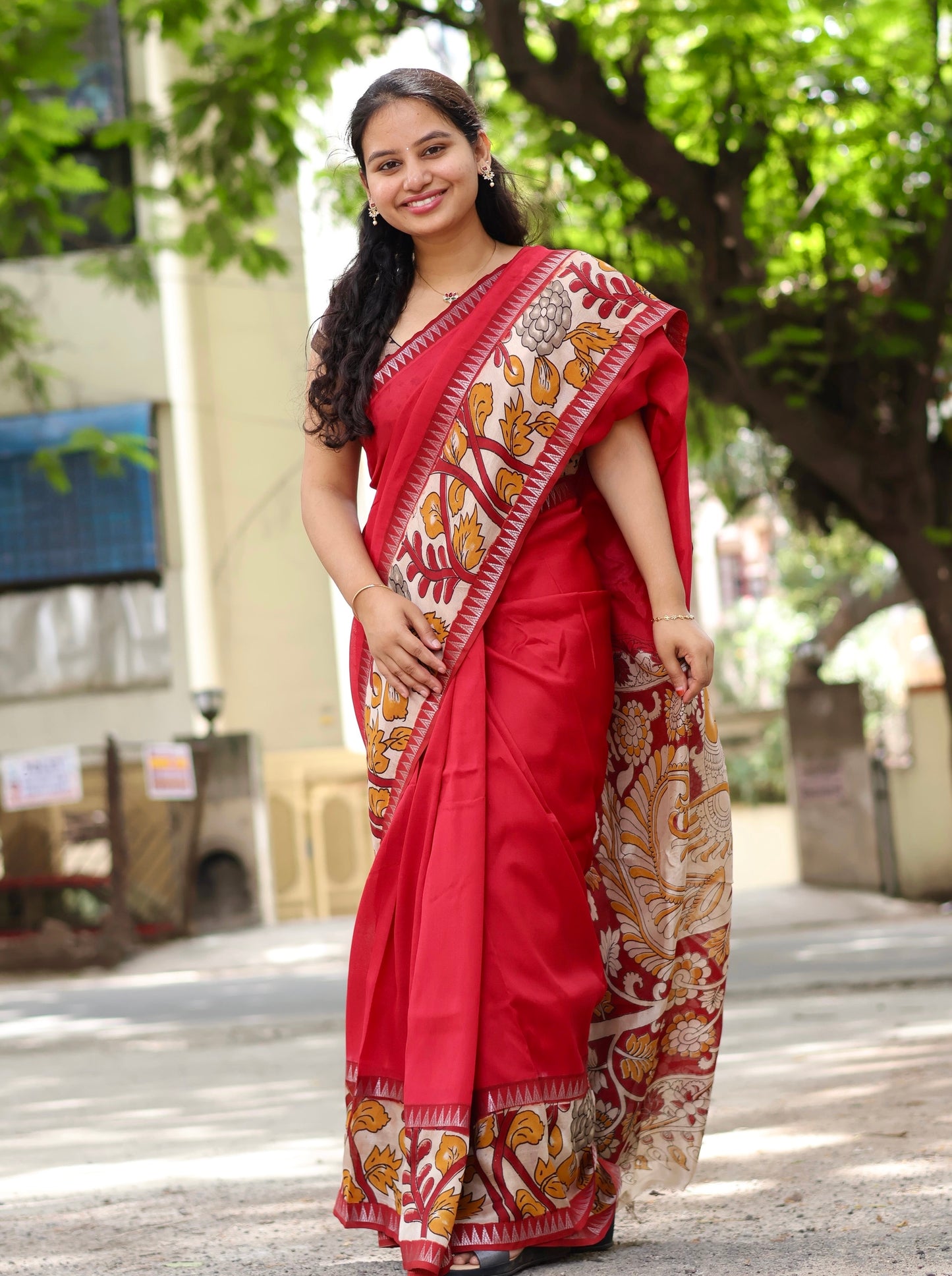 Gap Border Kalamkari dyeing premium Chennur silk saree