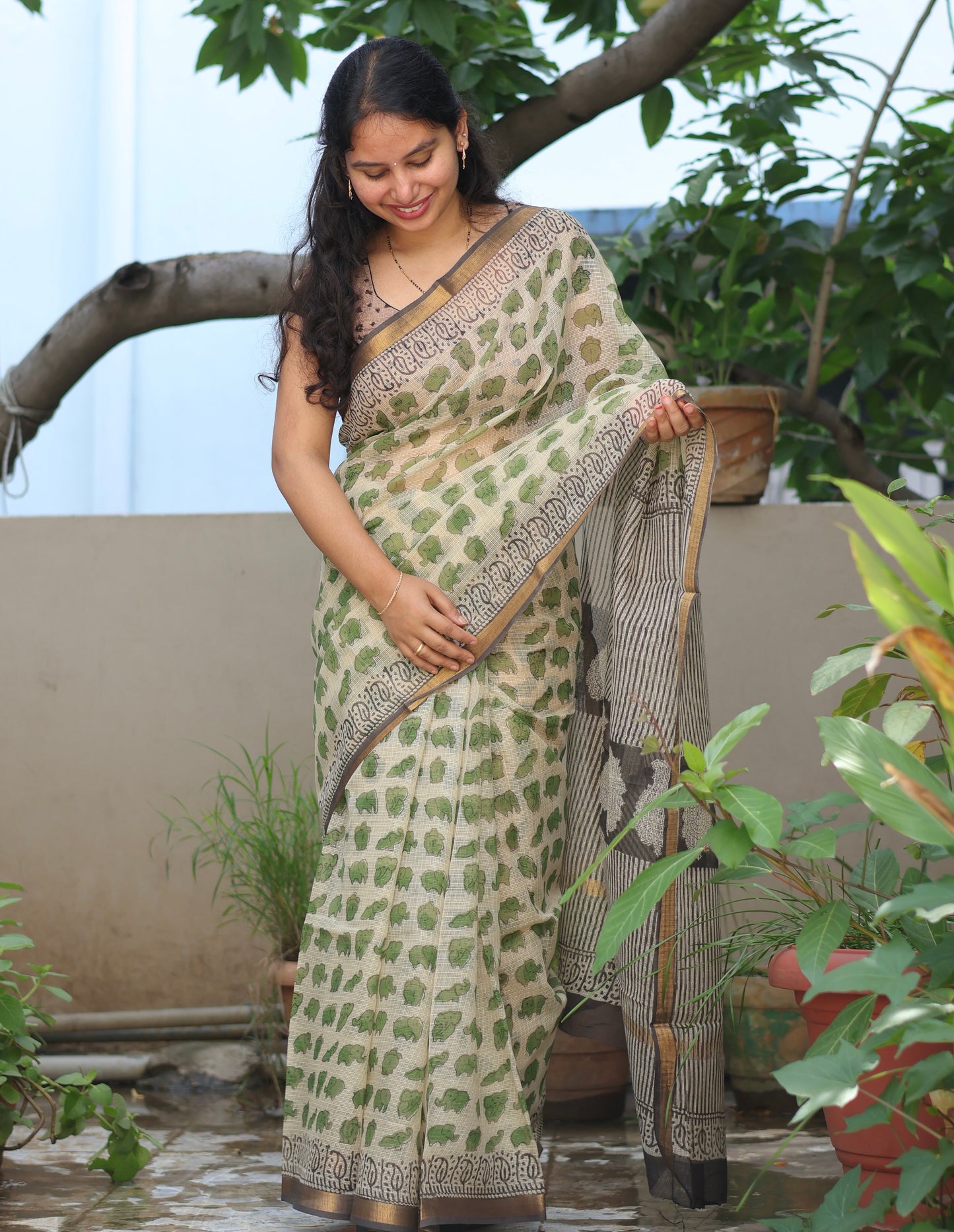 Bagru Hand block printed Kota Doriya Saree
