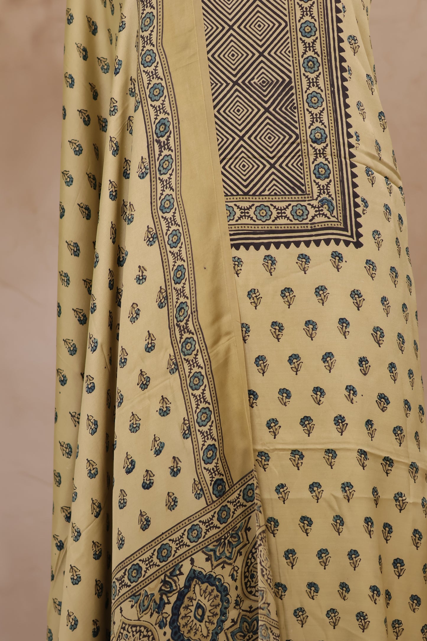 Ajrakh Handblock Printed Modal Silk 2 Piece Suit Set | Looms & Tassels