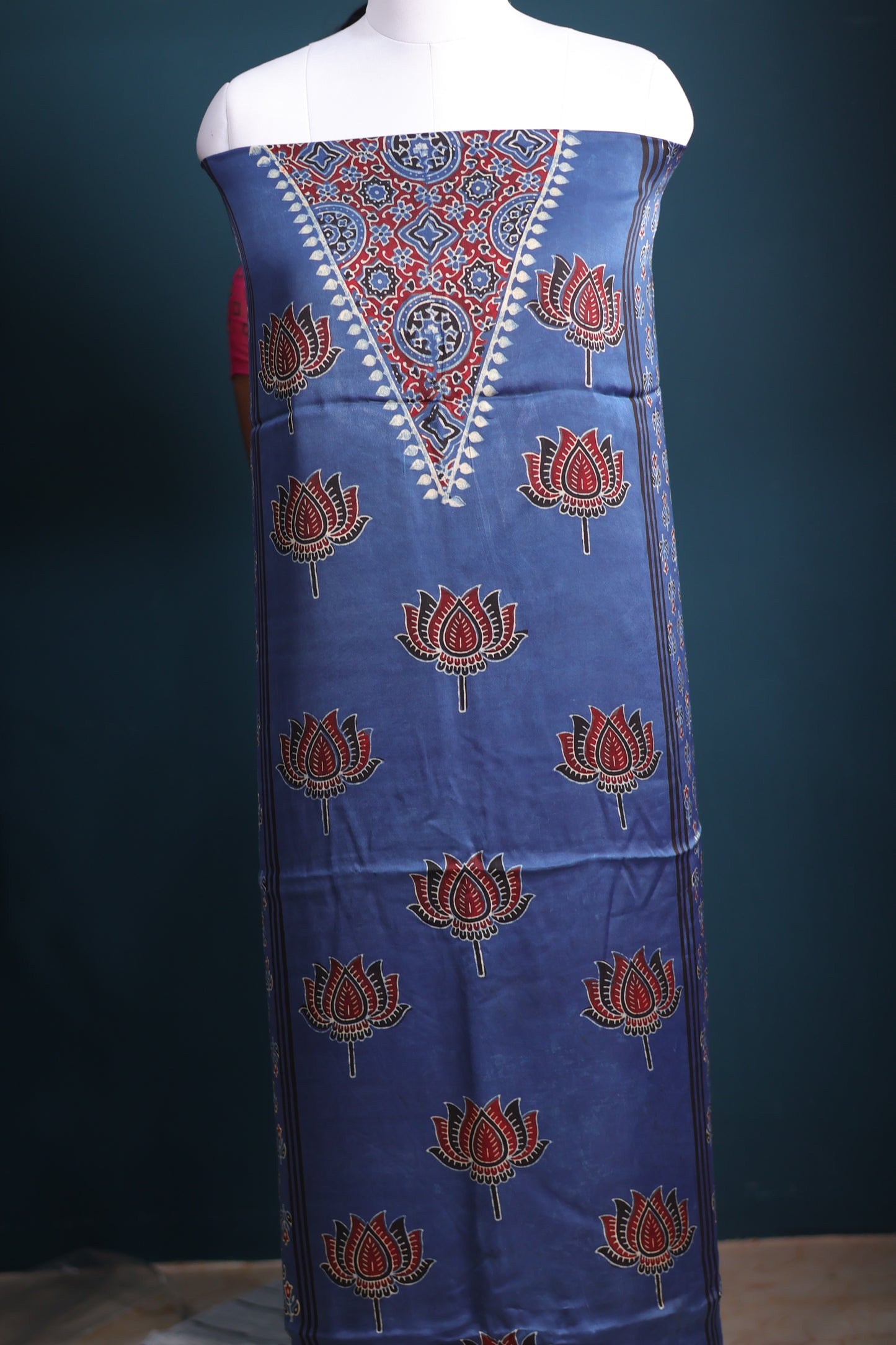 Handblock printed Ajrakh modal silk 2 piece suit set