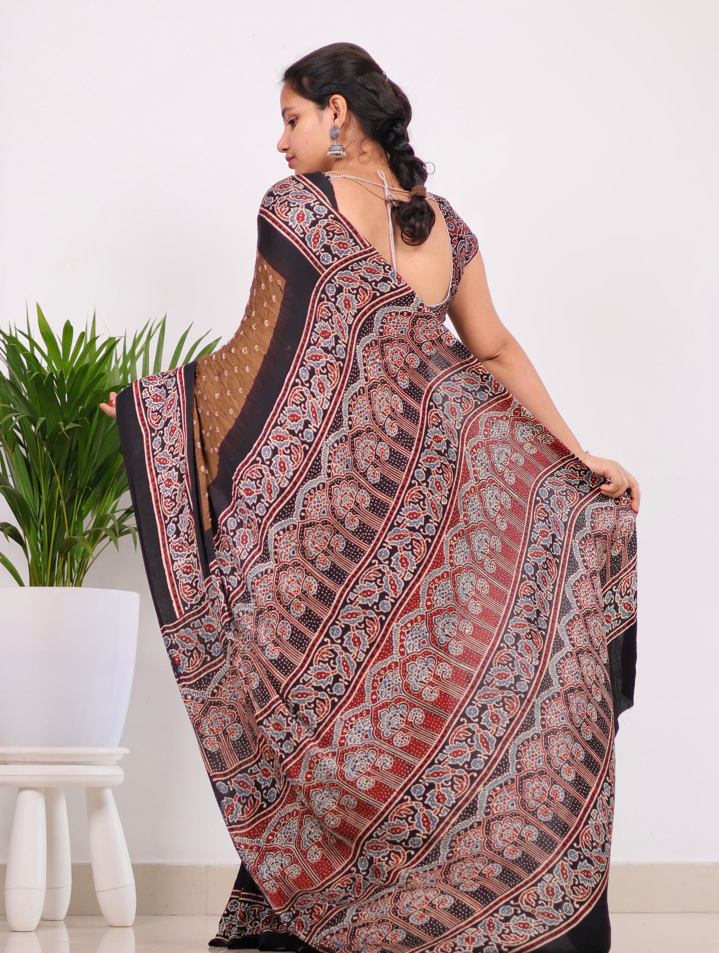Ajrakh Bandhej Modal Silk Saree