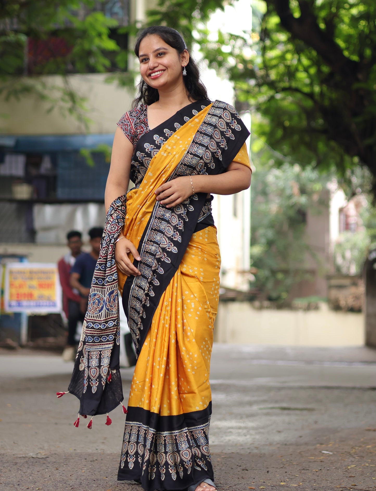 Ajrakh Bandhej Modal Silk Saree