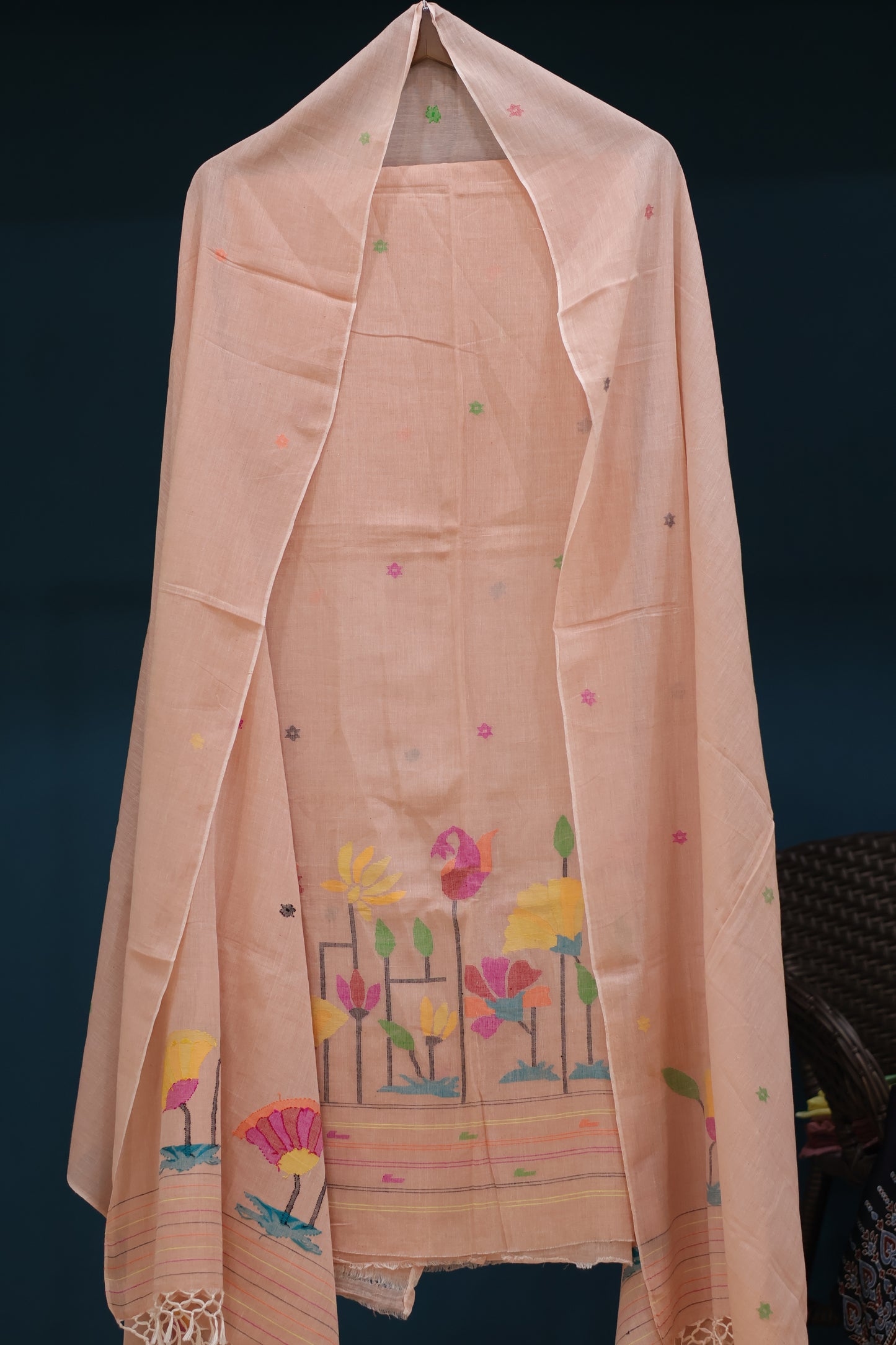 Handwoven Jamdhani pure Malai cotton 2 piece suit sets