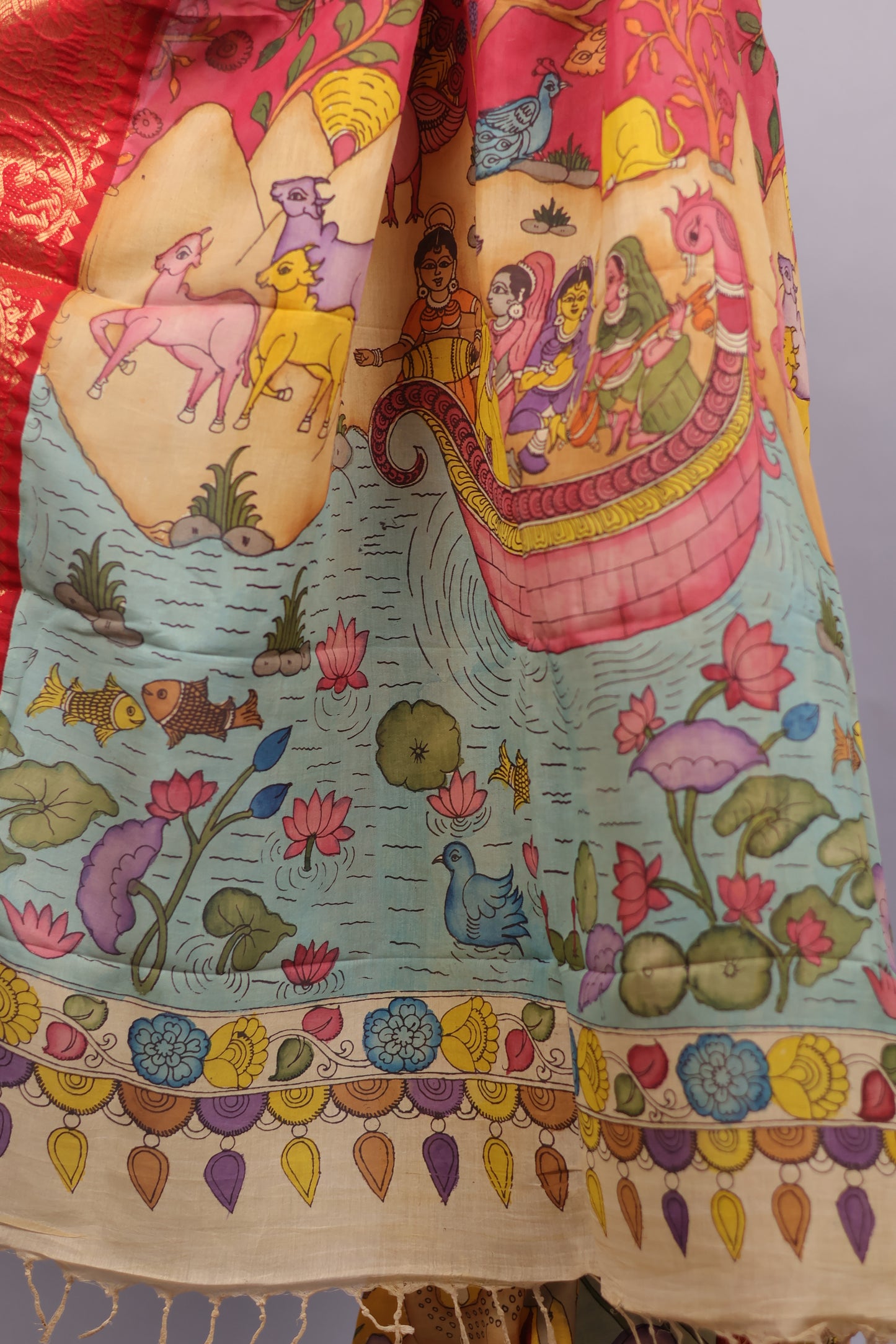 Hand Painted Pen Kalamkari Silk Saree