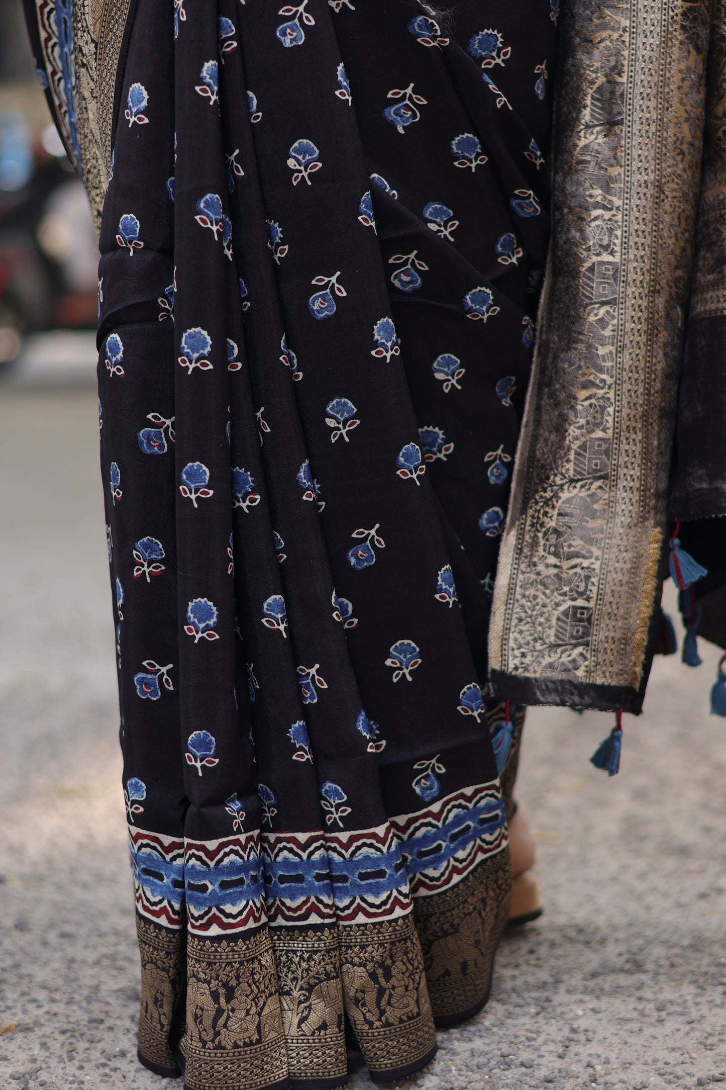 Ajrakh Dola Silk Saree