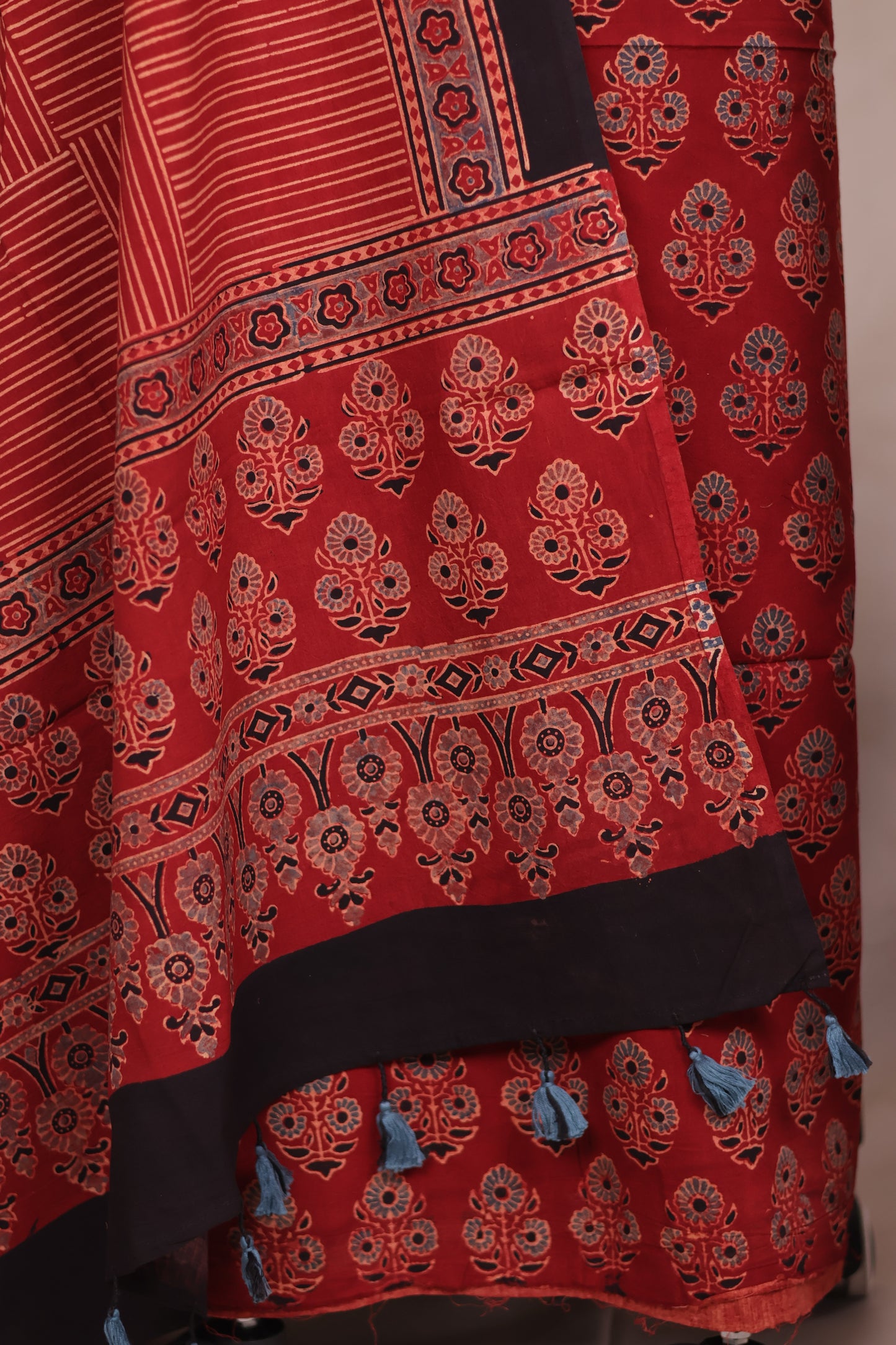 Maroon Ajrakh Handblock Printed Pure Cotton 3 piece suit set | Looms & Tassels