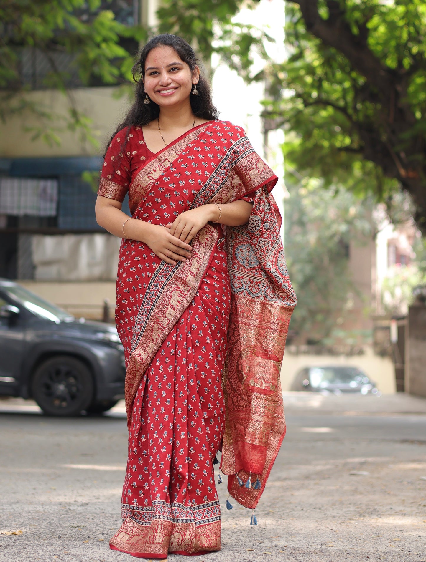 Ajrakh Dola Silk Saree