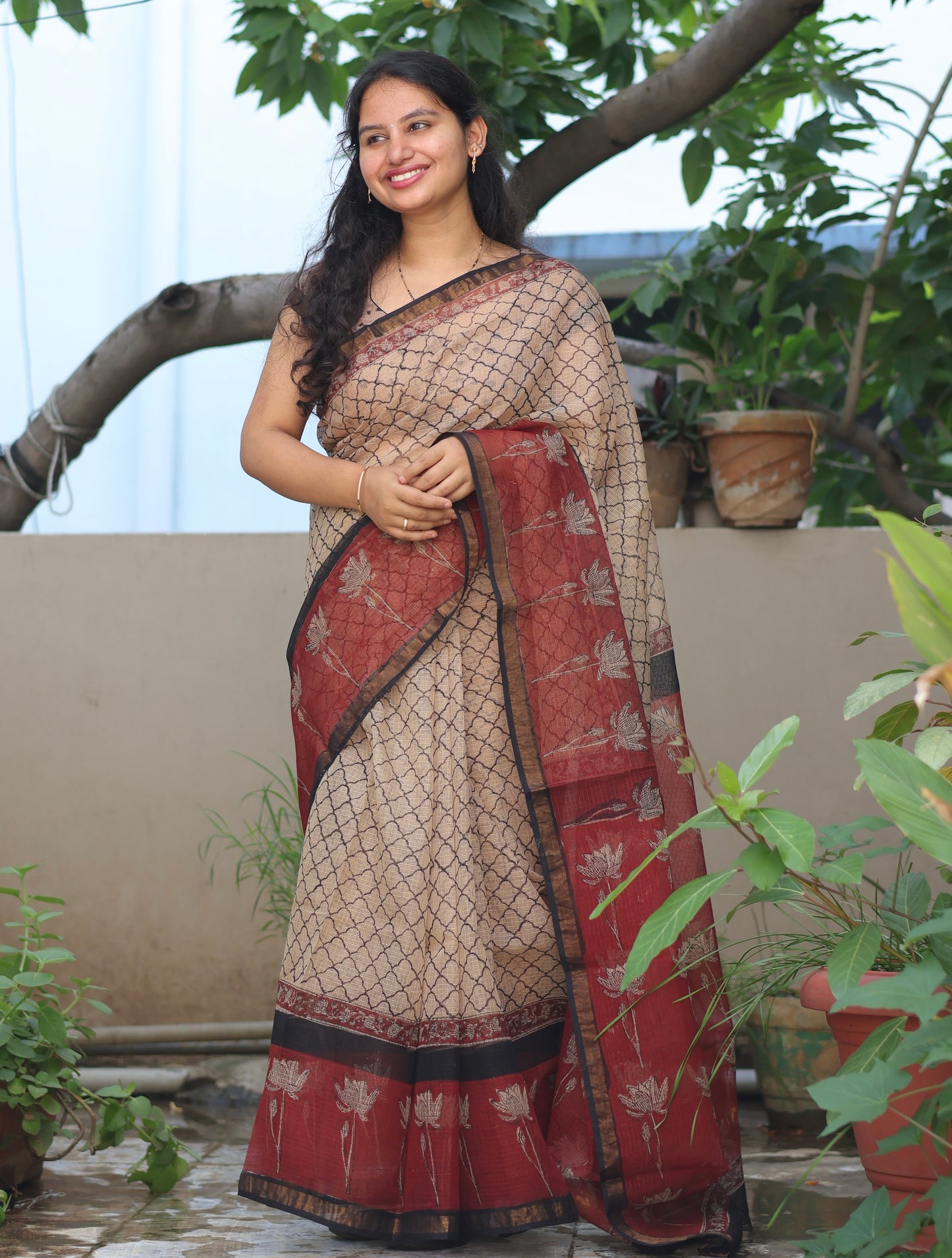 Bagru Hand block printed Kota Doriya Saree