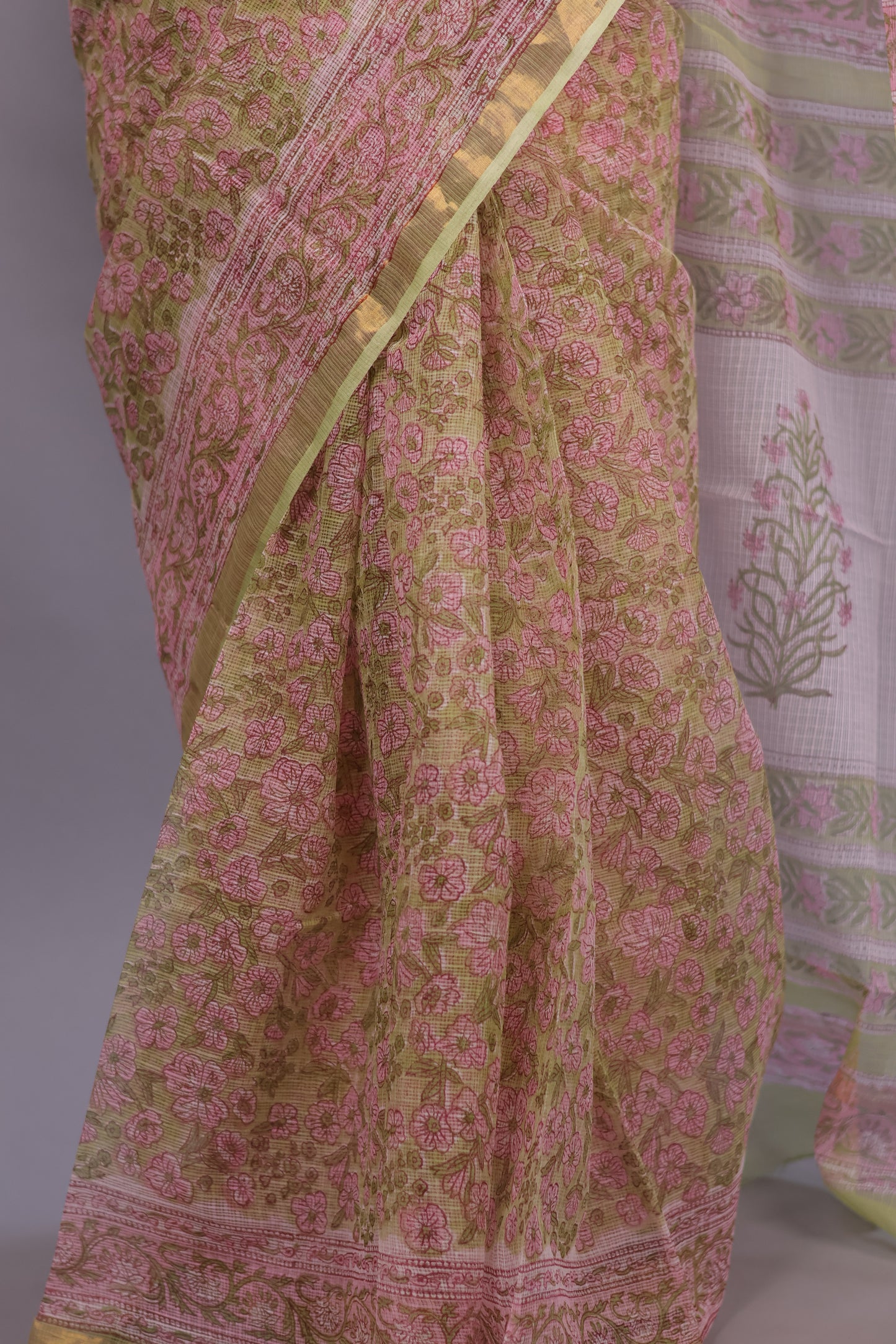 Pure Kota Doria Saree with Bagru Handblock Prints – Cream | Looms