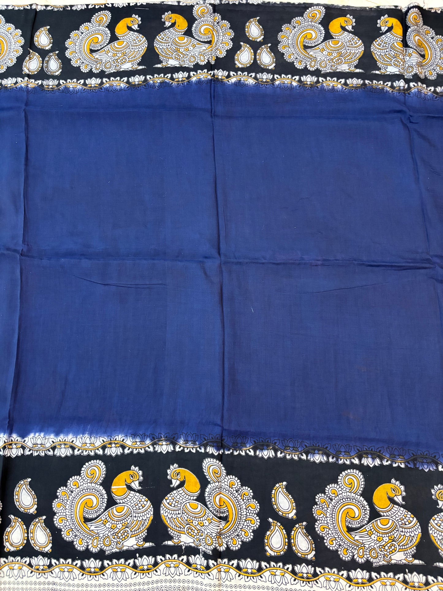 Blue & Black Kalamkari dyeing premium chennur silk saree